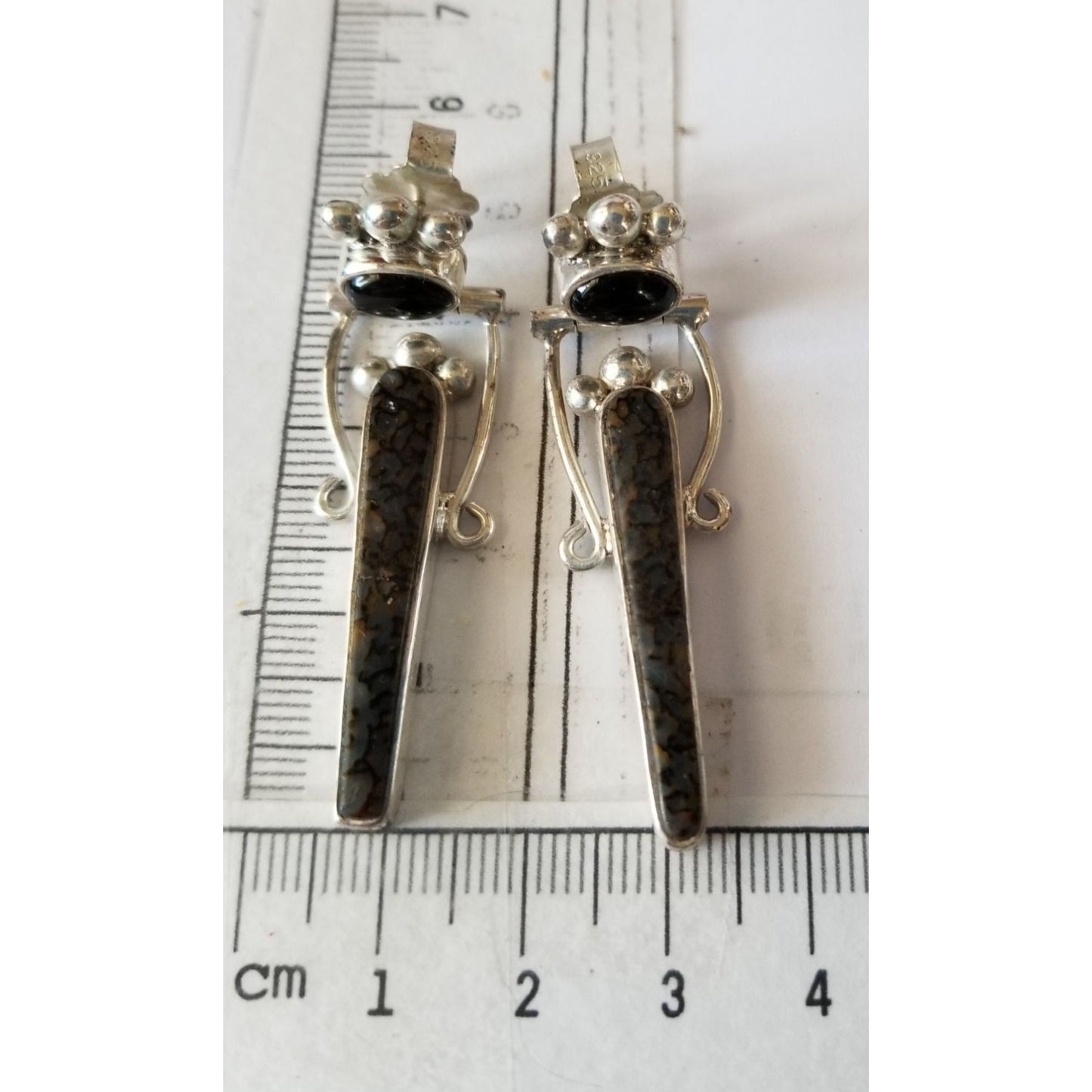 EarringsOnyx Ocean Jasper  15.6 Gr Silver 925    5.5 cm x 1 cm  Stone 1 cm x 1.6 cm