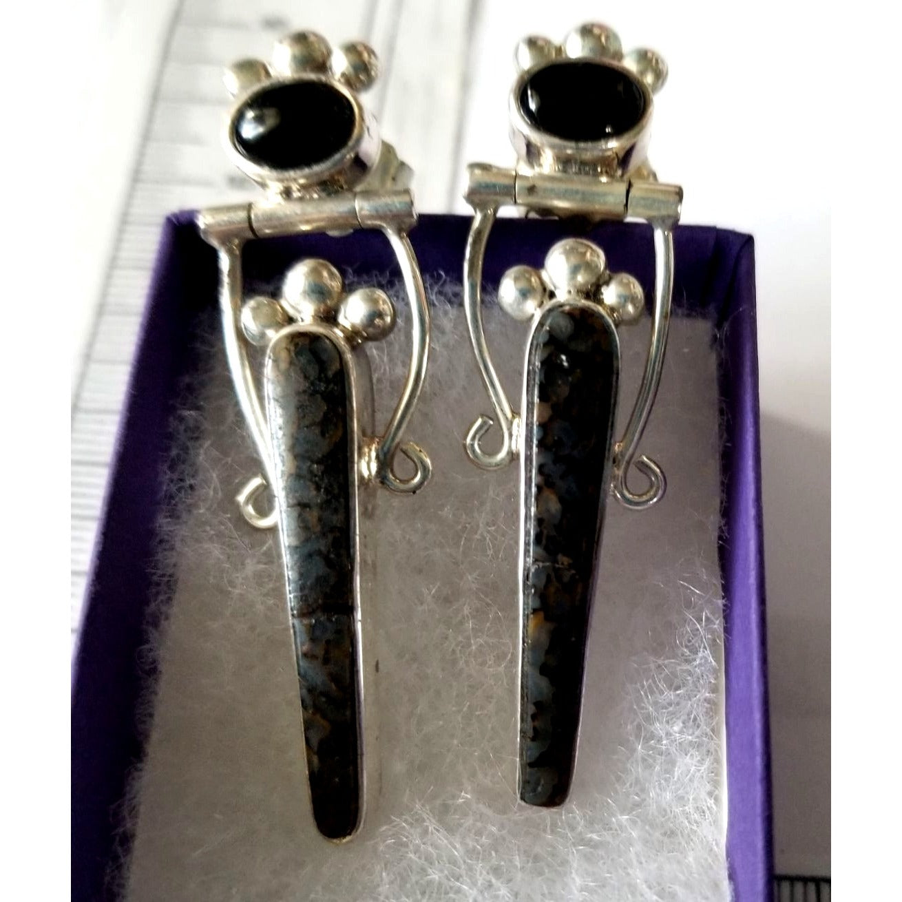 EarringsOnyx Ocean Jasper  15.6 Gr Silver 925    5.5 cm x 1 cm  Stone 1 cm x 1.6 cm