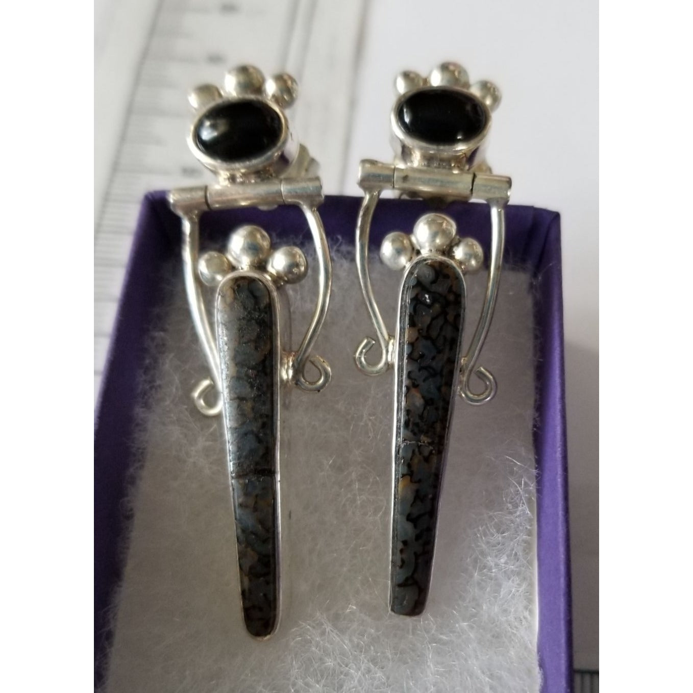 EarringsOnyx Ocean Jasper  15.6 Gr Silver 925    5.5 cm x 1 cm  Stone 1 cm x 1.6 cm