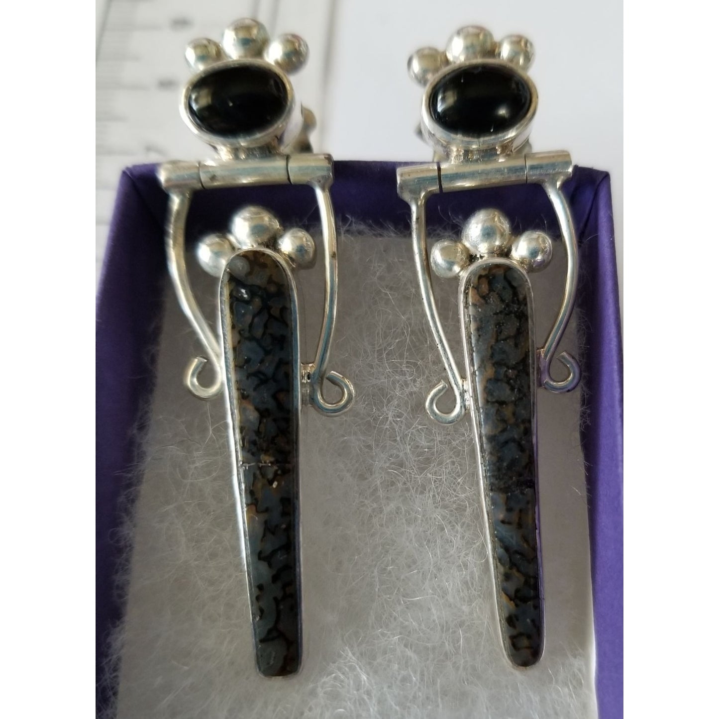 EarringsOnyx Ocean Jasper  15.6 Gr Silver 925    5.5 cm x 1 cm  Stone 1 cm x 1.6 cm