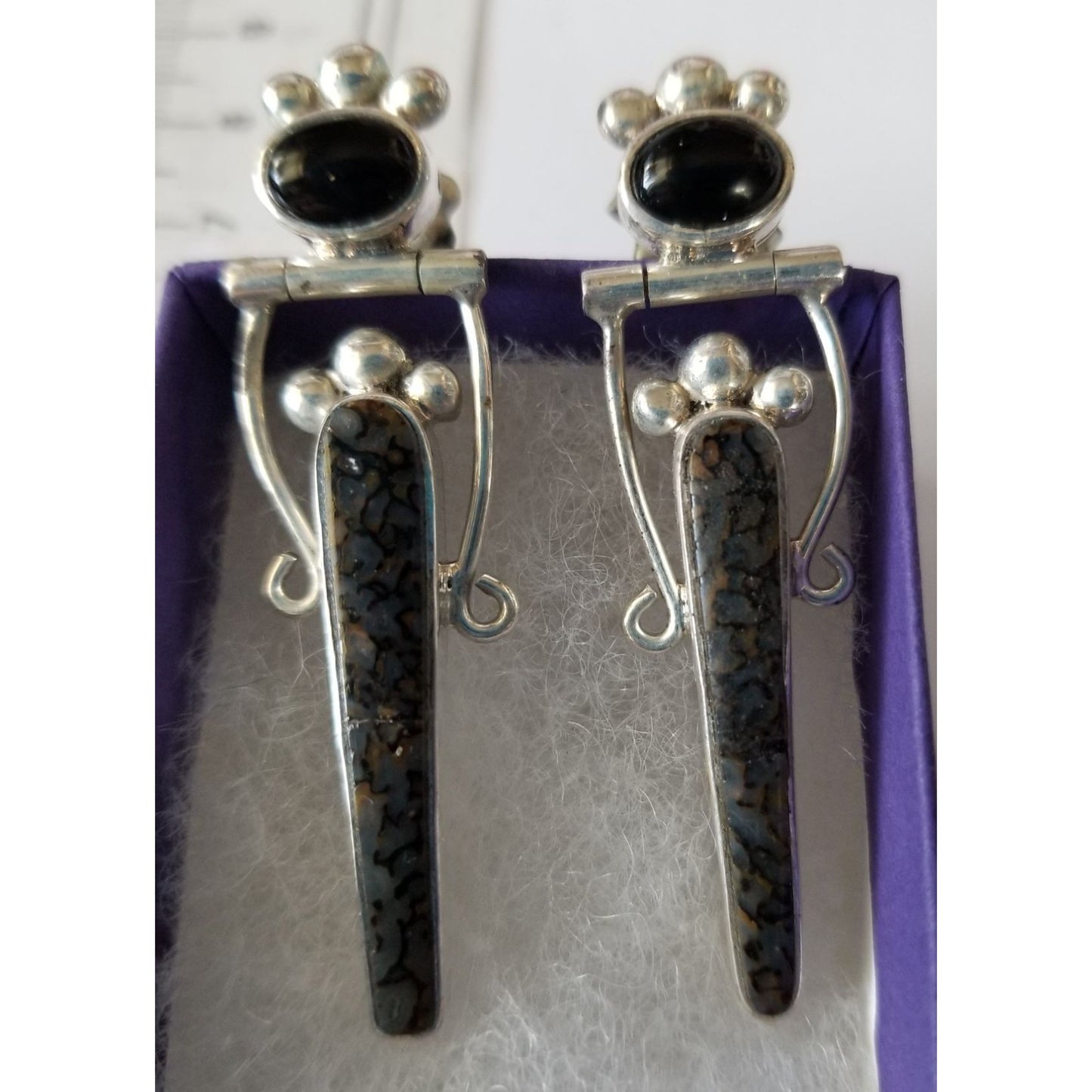EarringsOnyx Ocean Jasper  15.6 Gr Silver 925    5.5 cm x 1 cm  Stone 1 cm x 1.6 cm