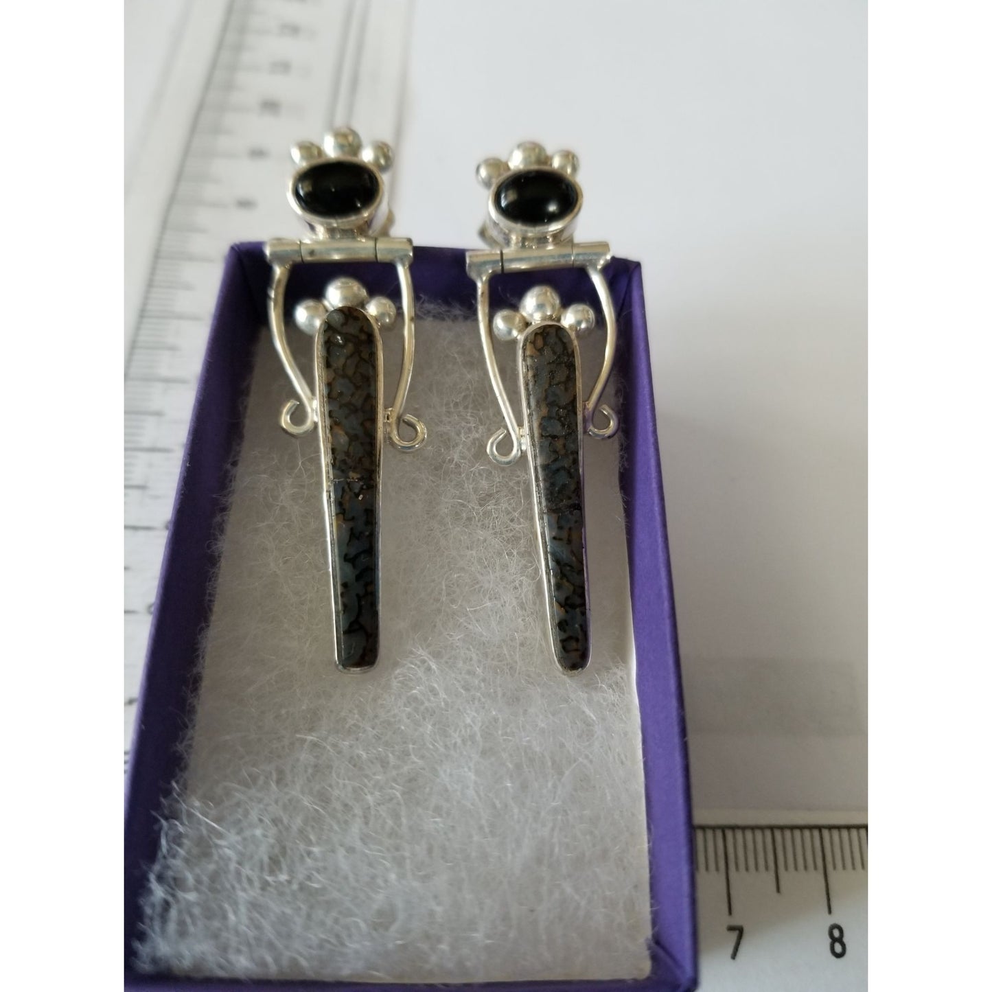 EarringsOnyx Ocean Jasper  15.6 Gr Silver 925    5.5 cm x 1 cm  Stone 1 cm x 1.6 cm