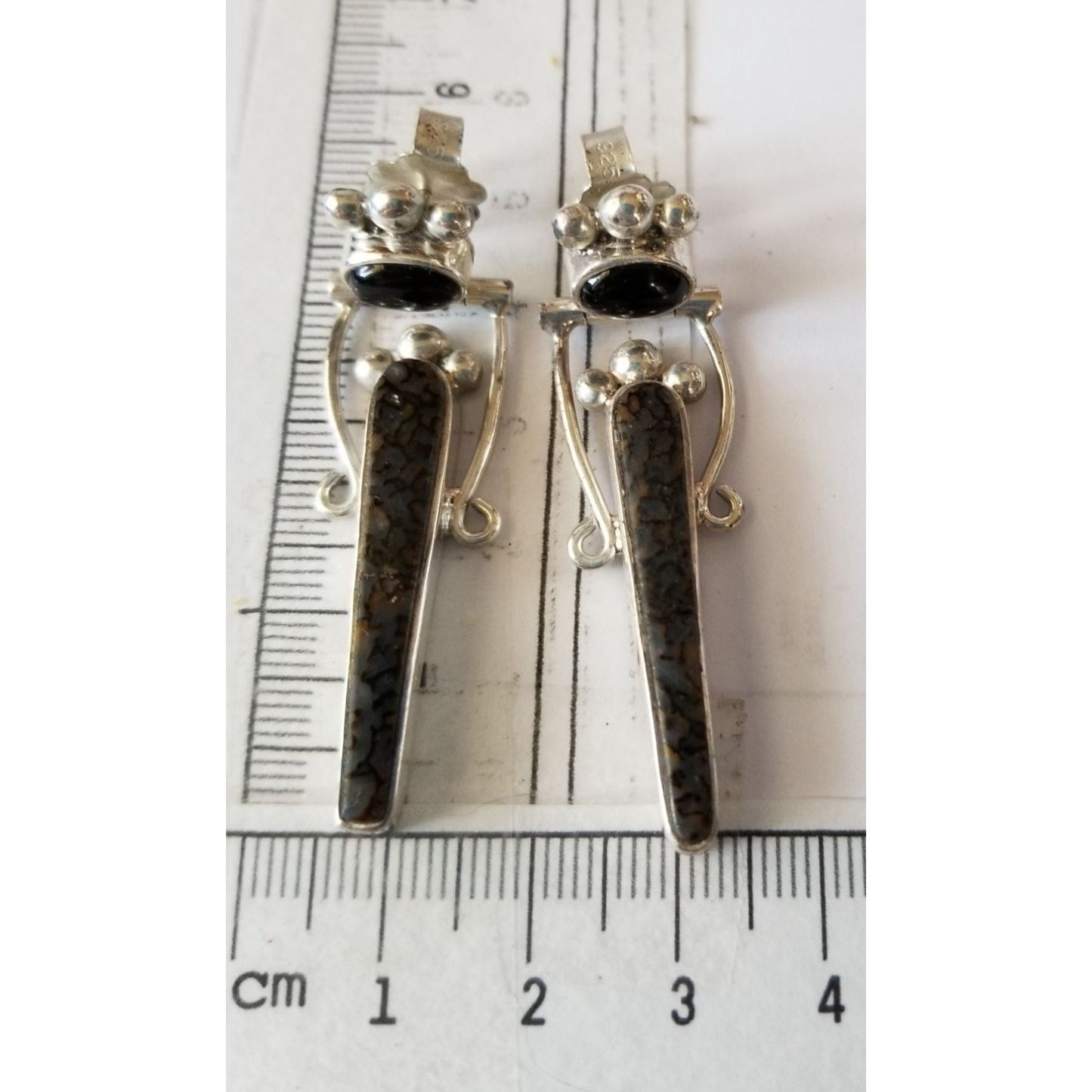EarringsOnyx Ocean Jasper  15.6 Gr Silver 925    5.5 cm x 1 cm  Stone 1 cm x 1.6 cm