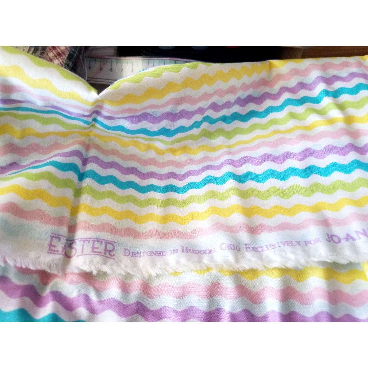Material White  Fabric Red Blue Yellow Orange Pink green  Ric Rack Easter  Fabric    24" x 36"   Cotton Craft Clothing Joann