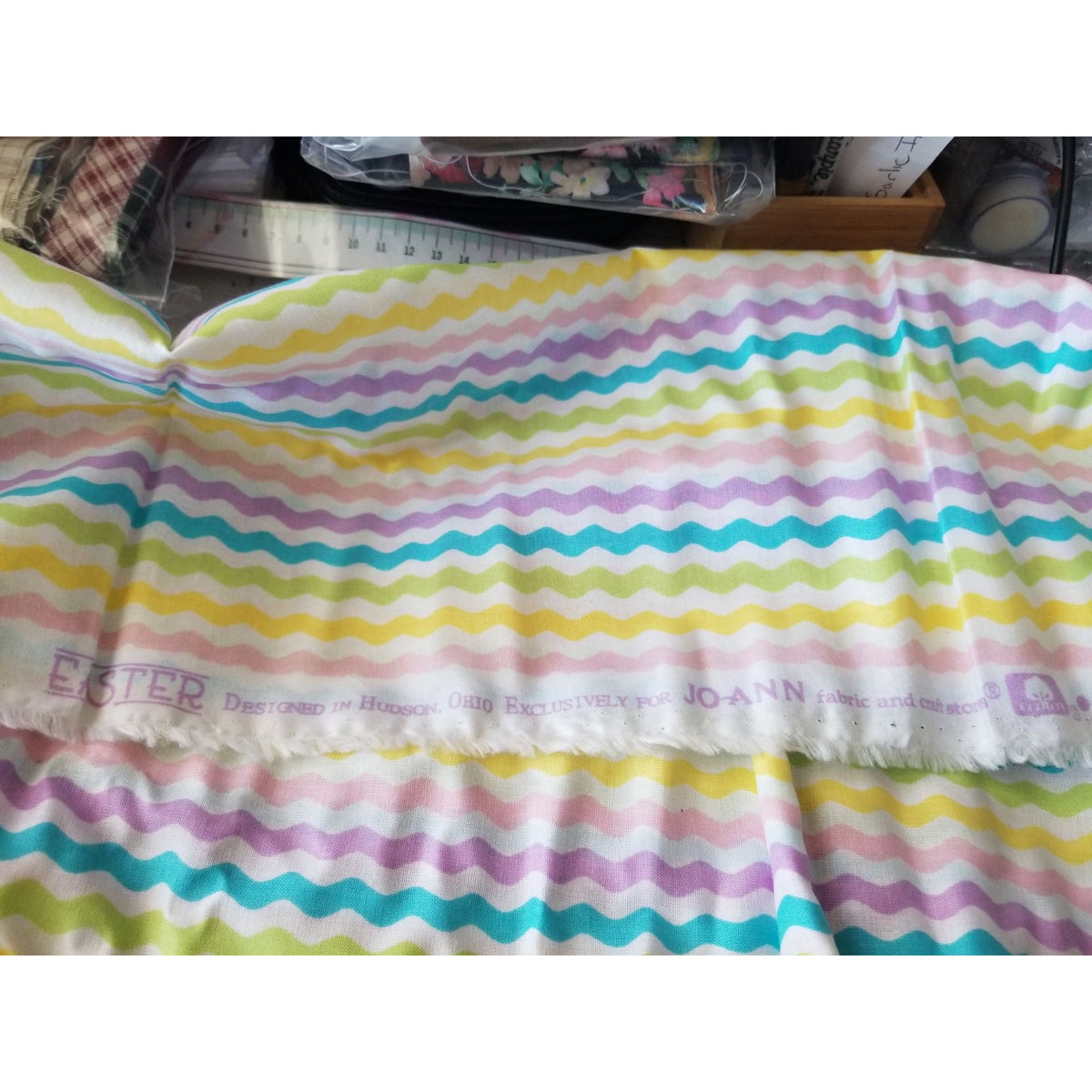 Material White  Fabric Red Blue Yellow Orange Pink green  Ric Rack Easter  Fabric    24" x 36"   Cotton Craft Clothing Joann
