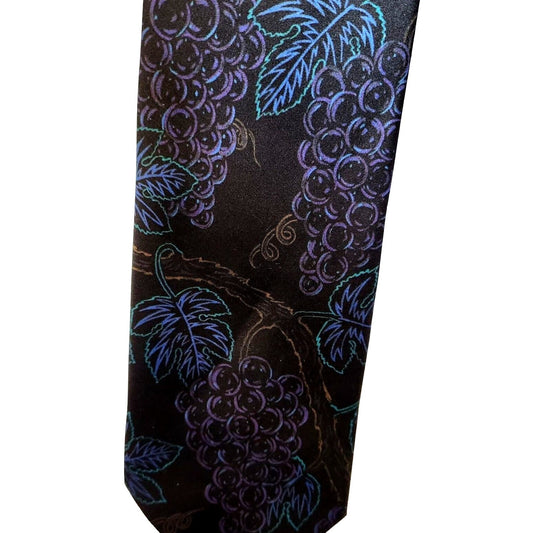 Tie Silk Brand D'em Crazy Black Multi Color Grape Clusters  56" x 4"  100% Silk