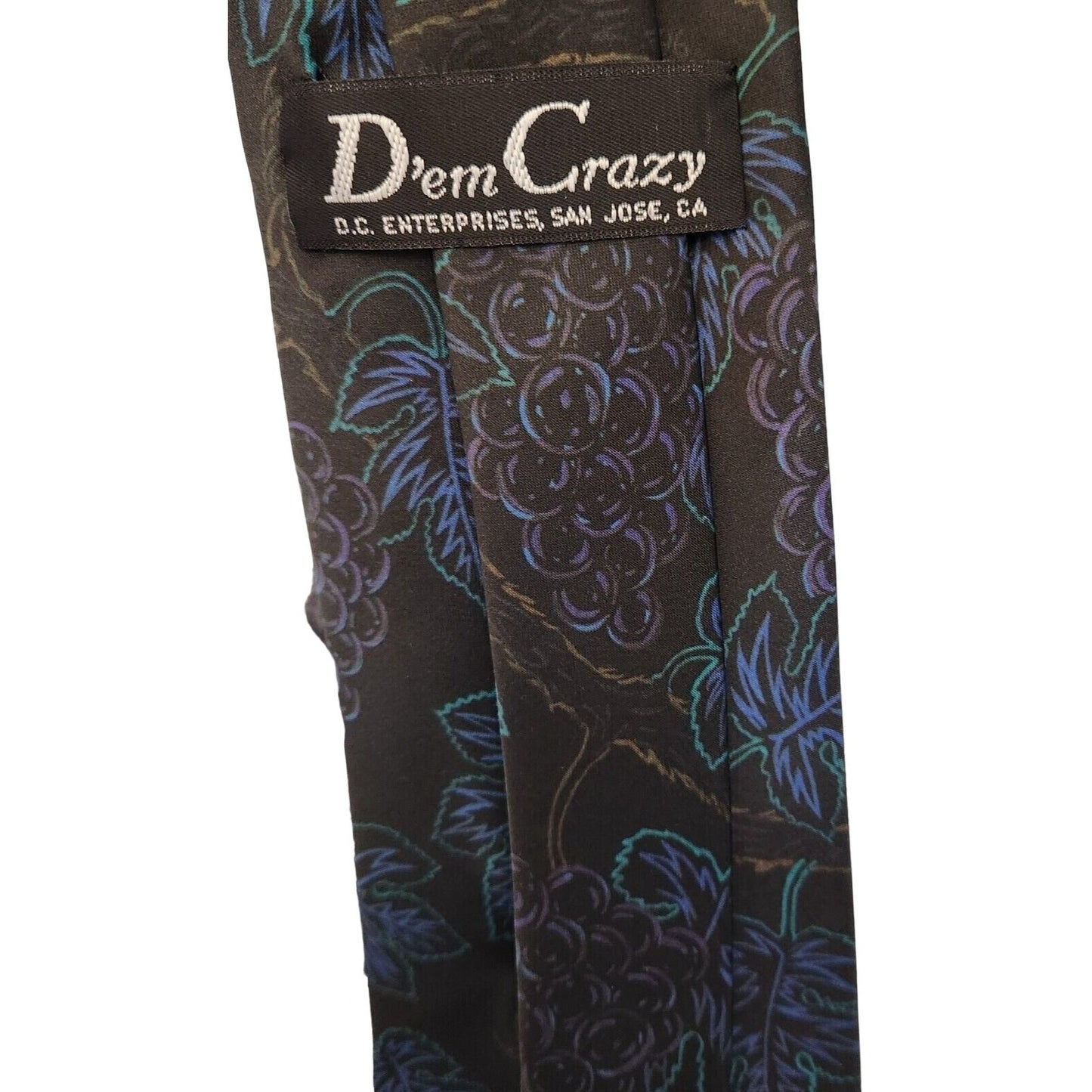 Tie Silk Brand D'em Crazy Black Multi Color Grape Clusters  56" x 4"  100% Silk