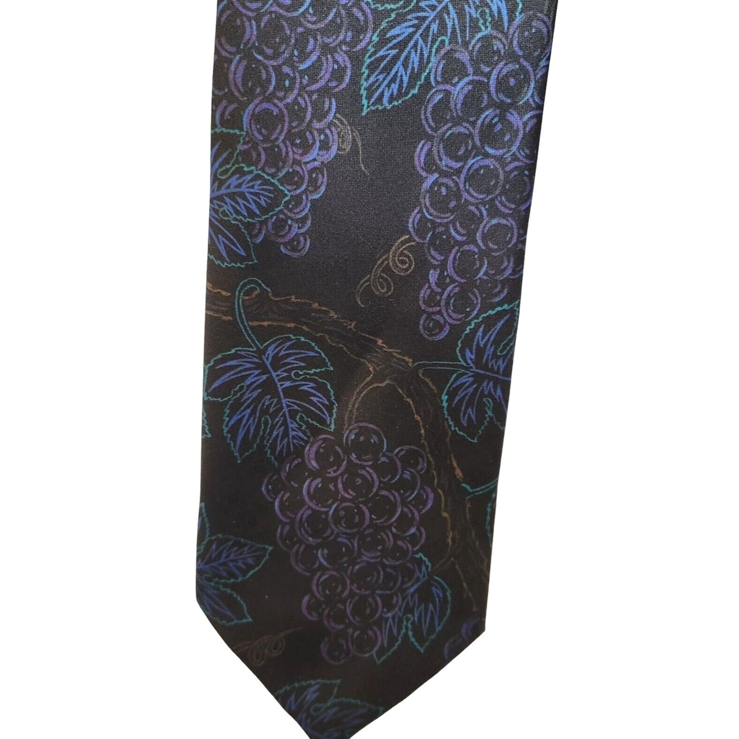 Tie Silk Brand D'em Crazy Black Multi Color Grape Clusters  56" x 4"  100% Silk
