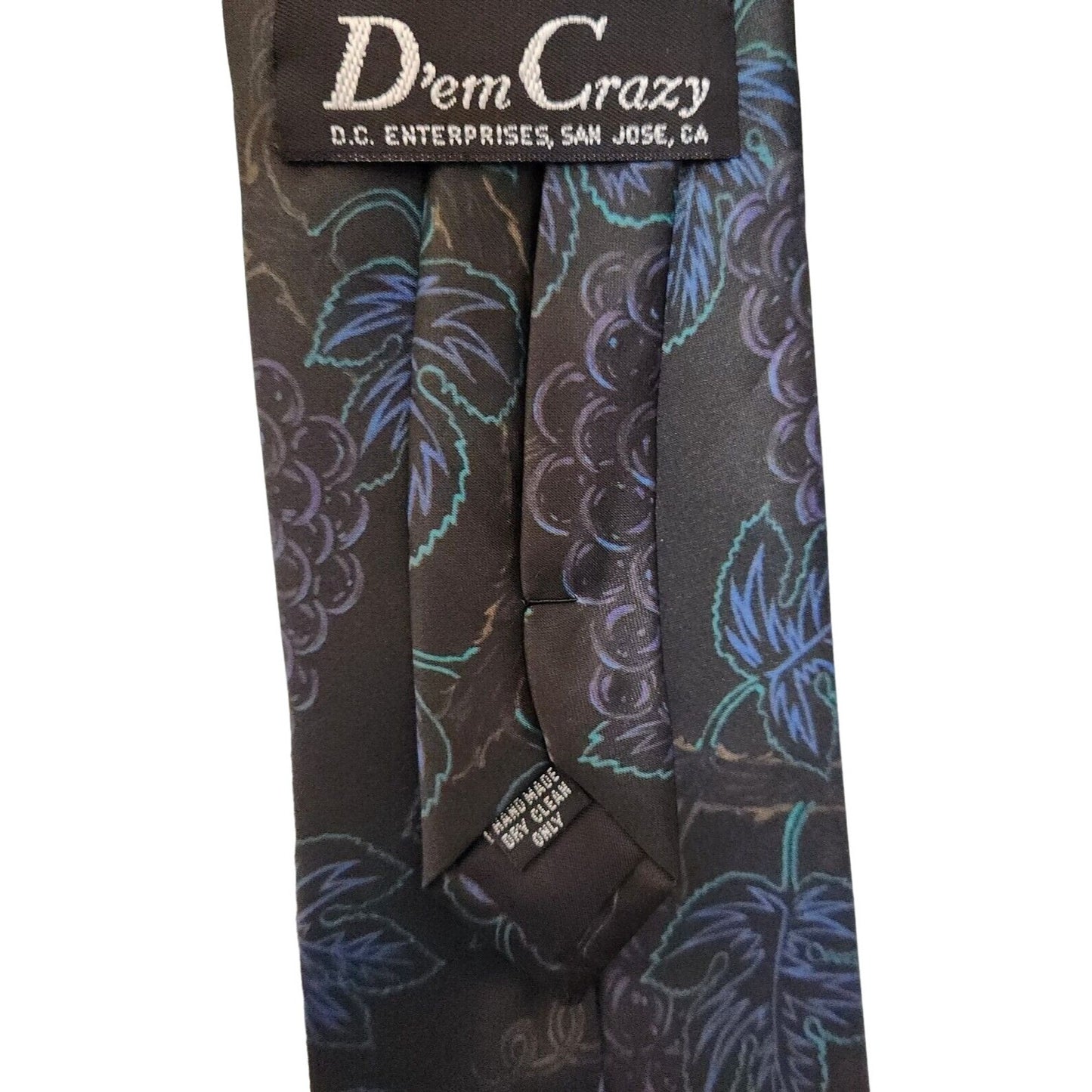 Tie Silk Brand D'em Crazy Black Multi Color Grape Clusters  56" x 4"  100% Silk