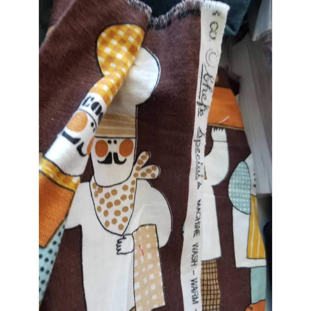Material  Brown Bakers Chef Cake  44" x 19"    Cotton Craft Clothing Joann