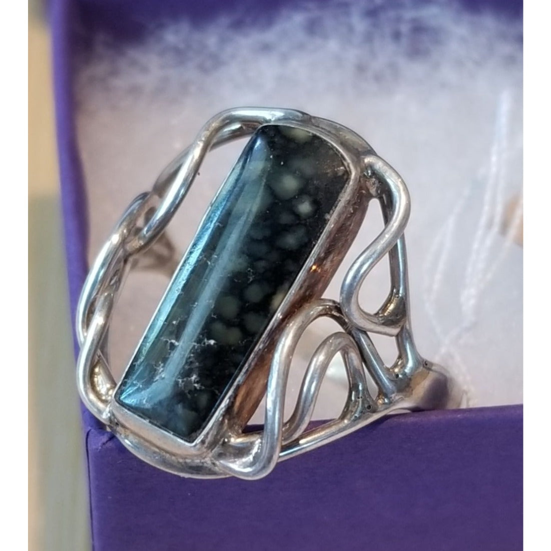 Ring Pietersite   Open Band  25 ct  5 Gr Size 10   20 mm x 5 mm  Harr  925 Silver