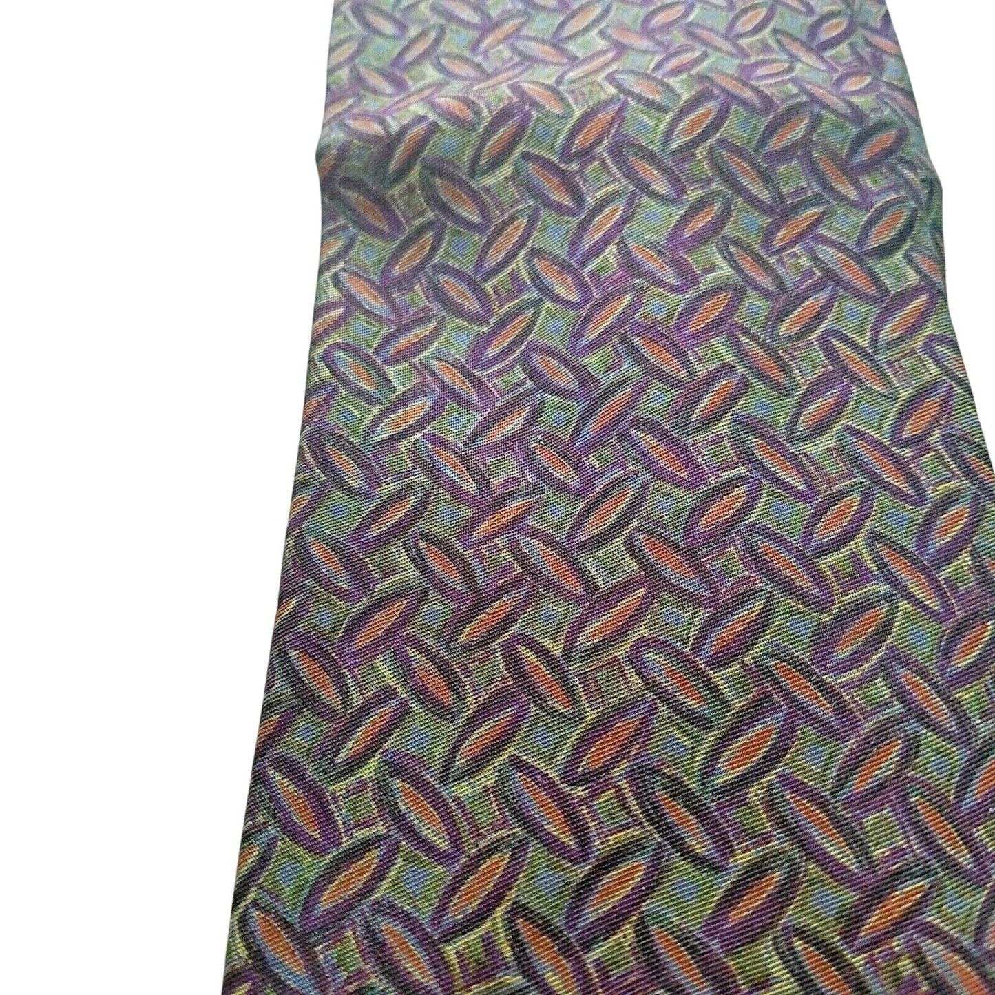 Tie Men's 100 % Silk Neck Calvin Klein Dark Green Brown Oval shapes 60" x 3 3/4"