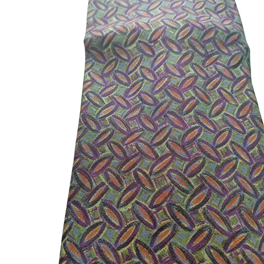 Tie Men's 100 % Silk Neck Calvin Klein Dark Green Brown Oval shapes 60" x 3 3/4"