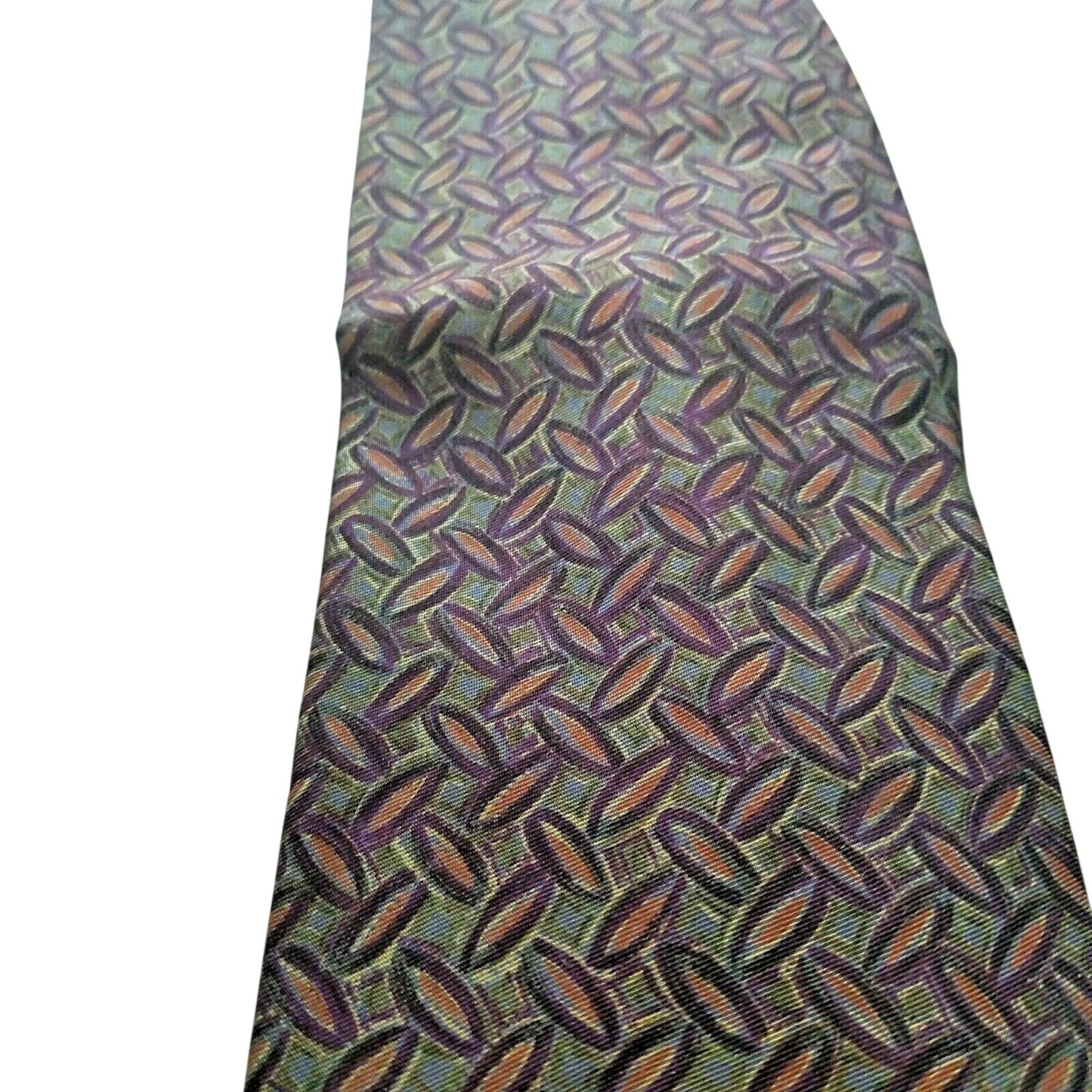 Tie Men's 100 % Silk Neck Calvin Klein Dark Green Brown Oval shapes 60" x 3 3/4"
