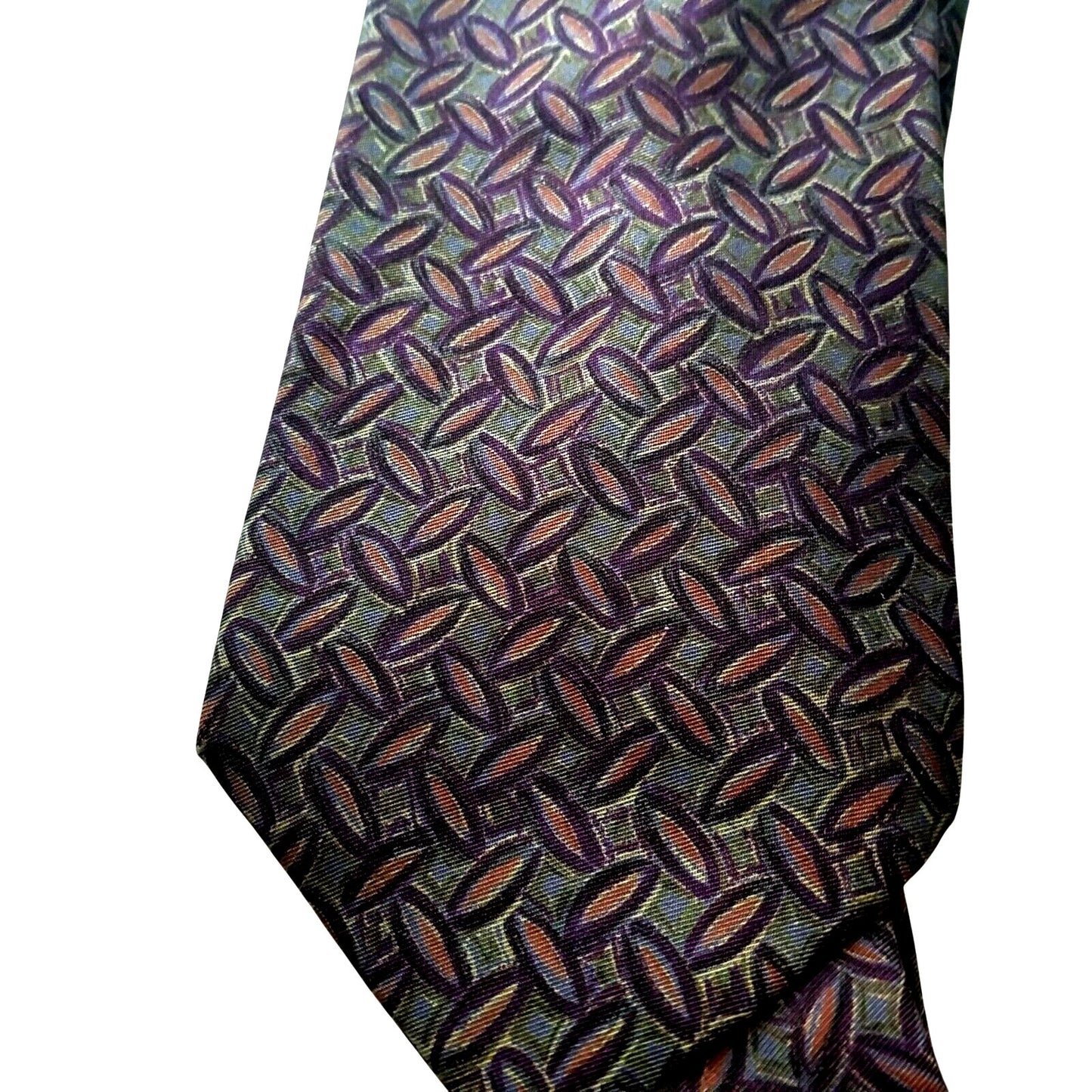 Tie Men's 100 % Silk Neck Calvin Klein Dark Green Brown Oval shapes 60" x 3 3/4"