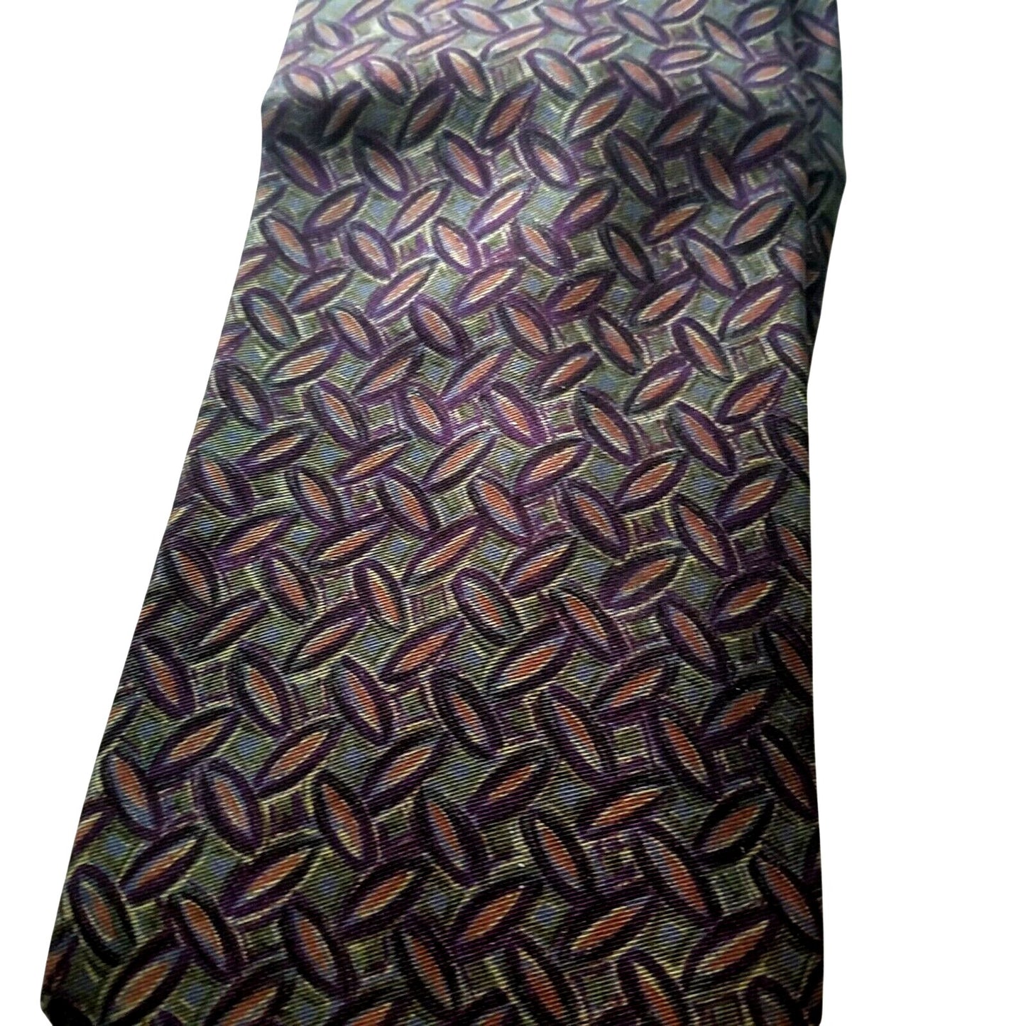 Tie Men's 100 % Silk Neck Calvin Klein Dark Green Brown Oval shapes 60" x 3 3/4"