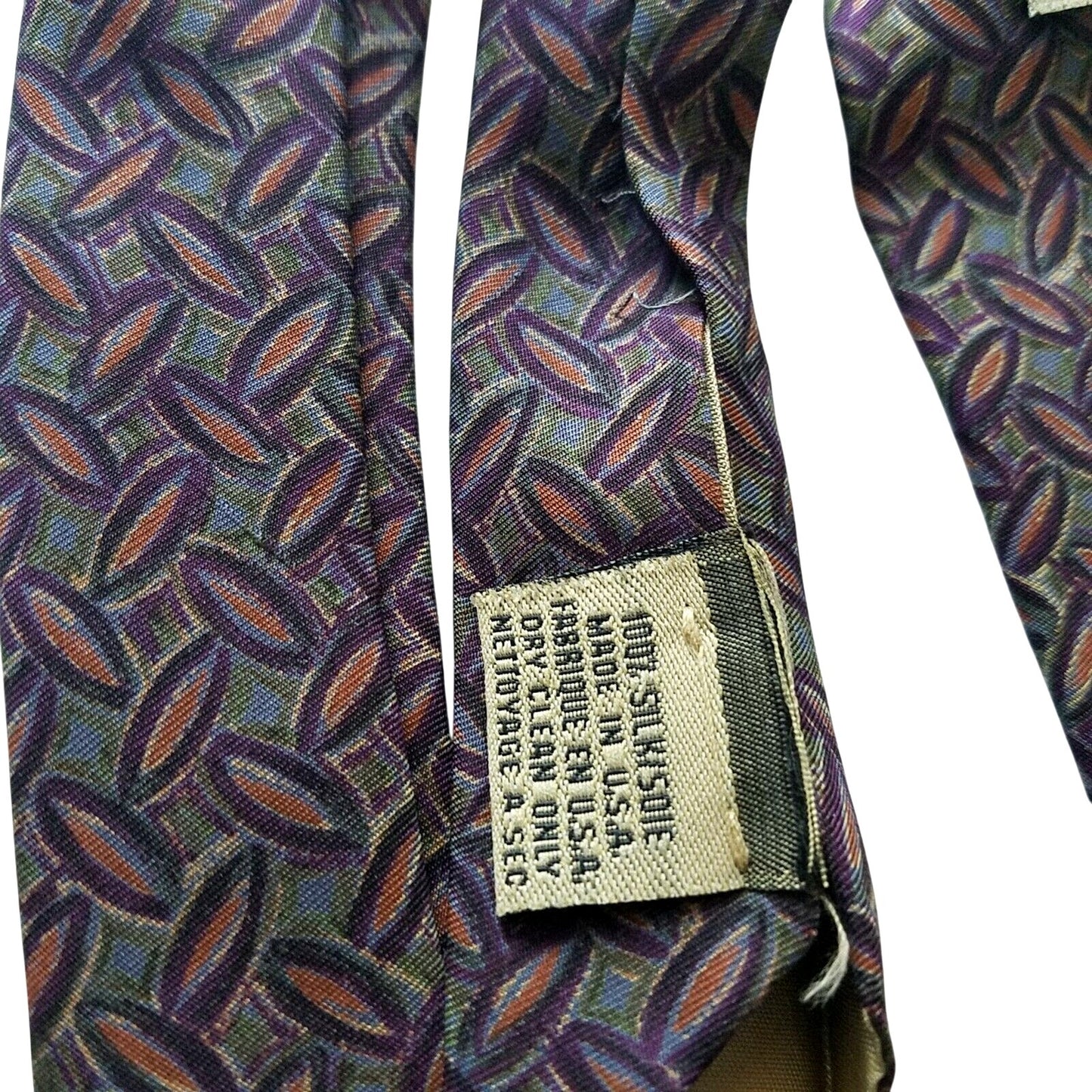 Tie Men's 100 % Silk Neck Calvin Klein Dark Green Brown Oval shapes 60" x 3 3/4"