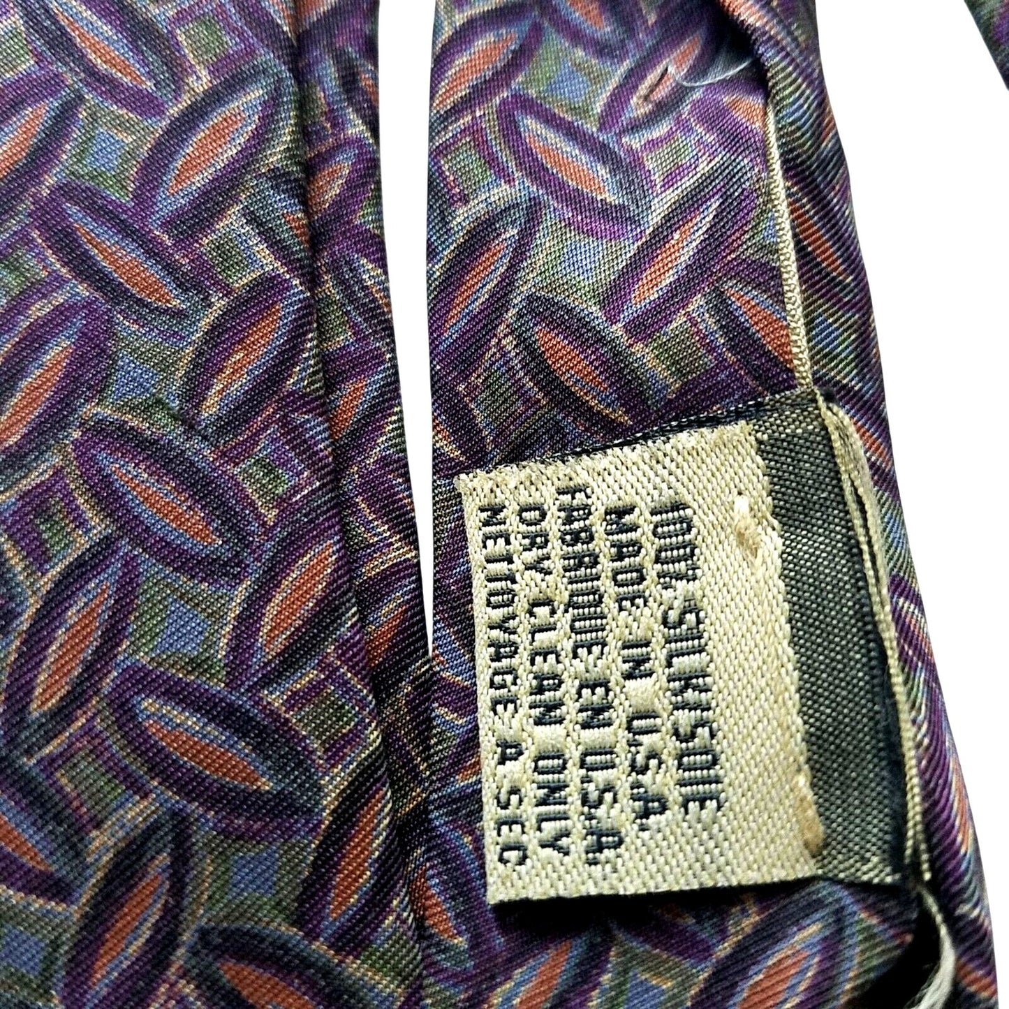Tie Men's 100 % Silk Neck Calvin Klein Dark Green Brown Oval shapes 60" x 3 3/4"