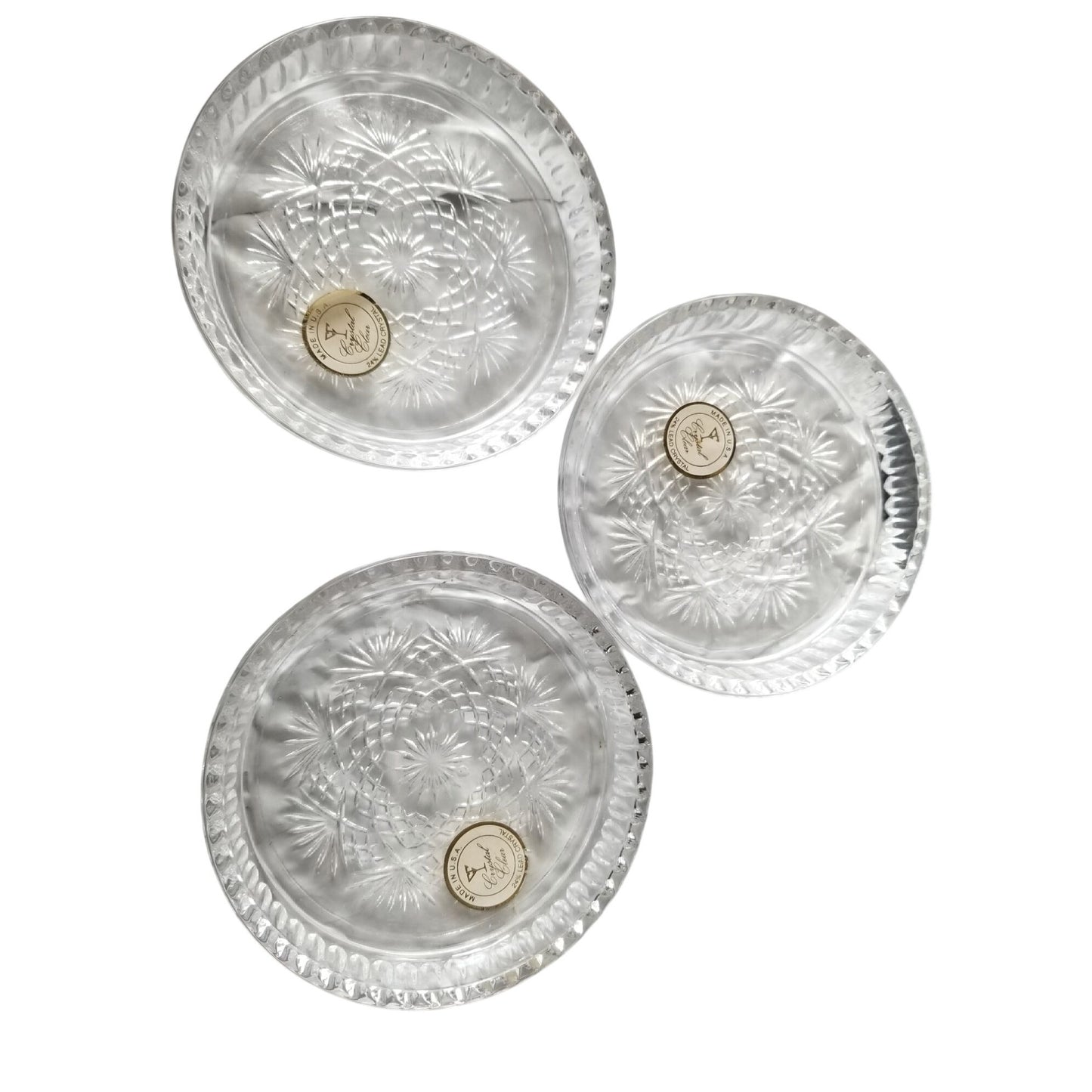 Coasters Glass  Crystal Glass 4" across Stars  Set of 3 24 % Lead Crystal