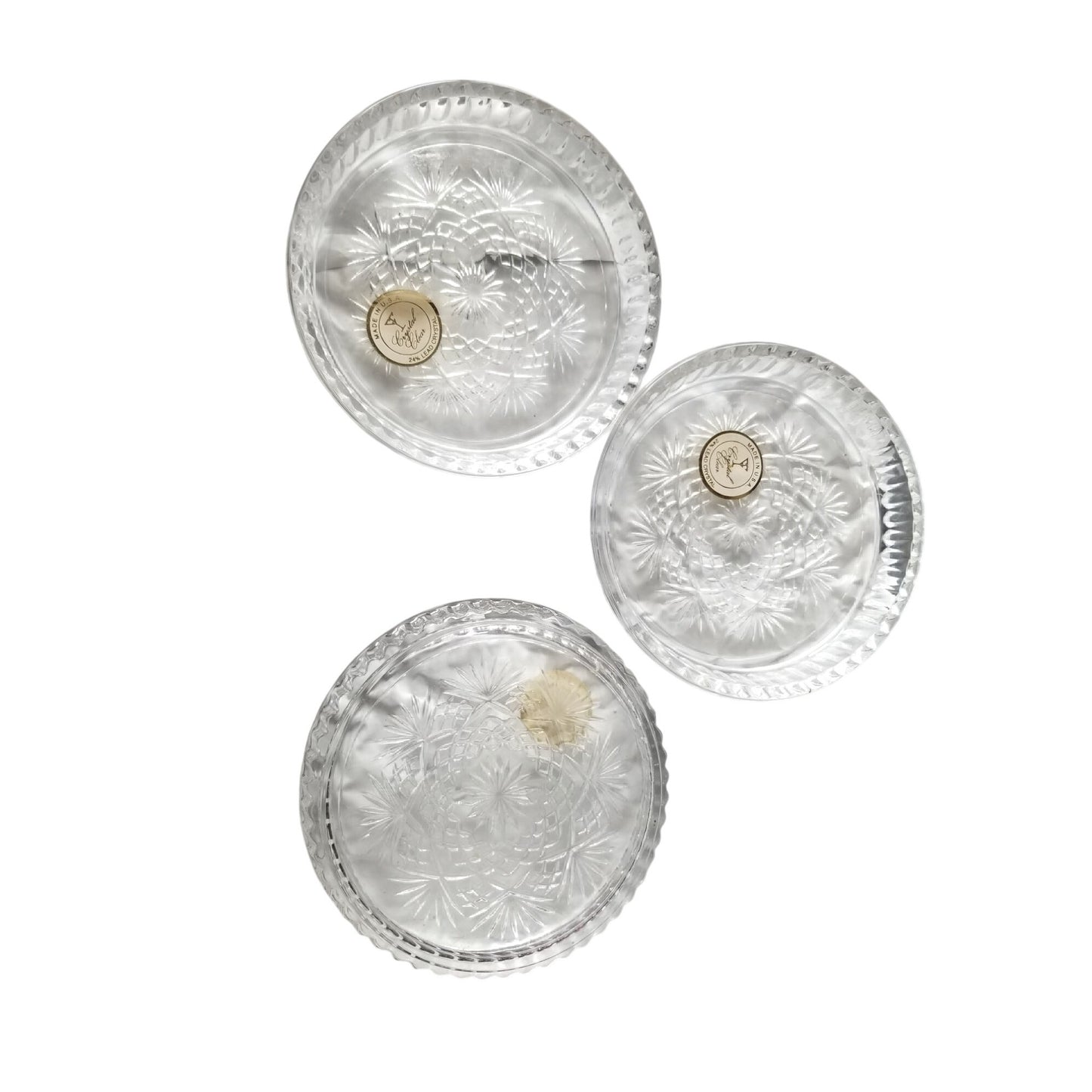 Coasters Glass  Crystal Glass 4" across Stars  Set of 3 24 % Lead Crystal