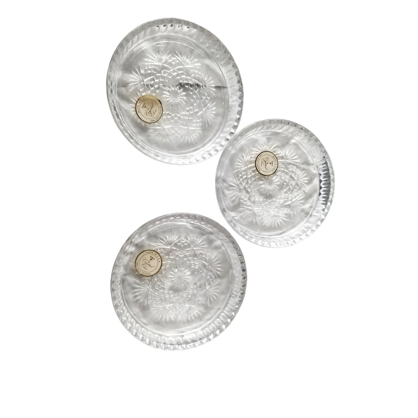 Coasters Glass  Crystal Glass 4" across Stars  Set of 3 24 % Lead Crystal