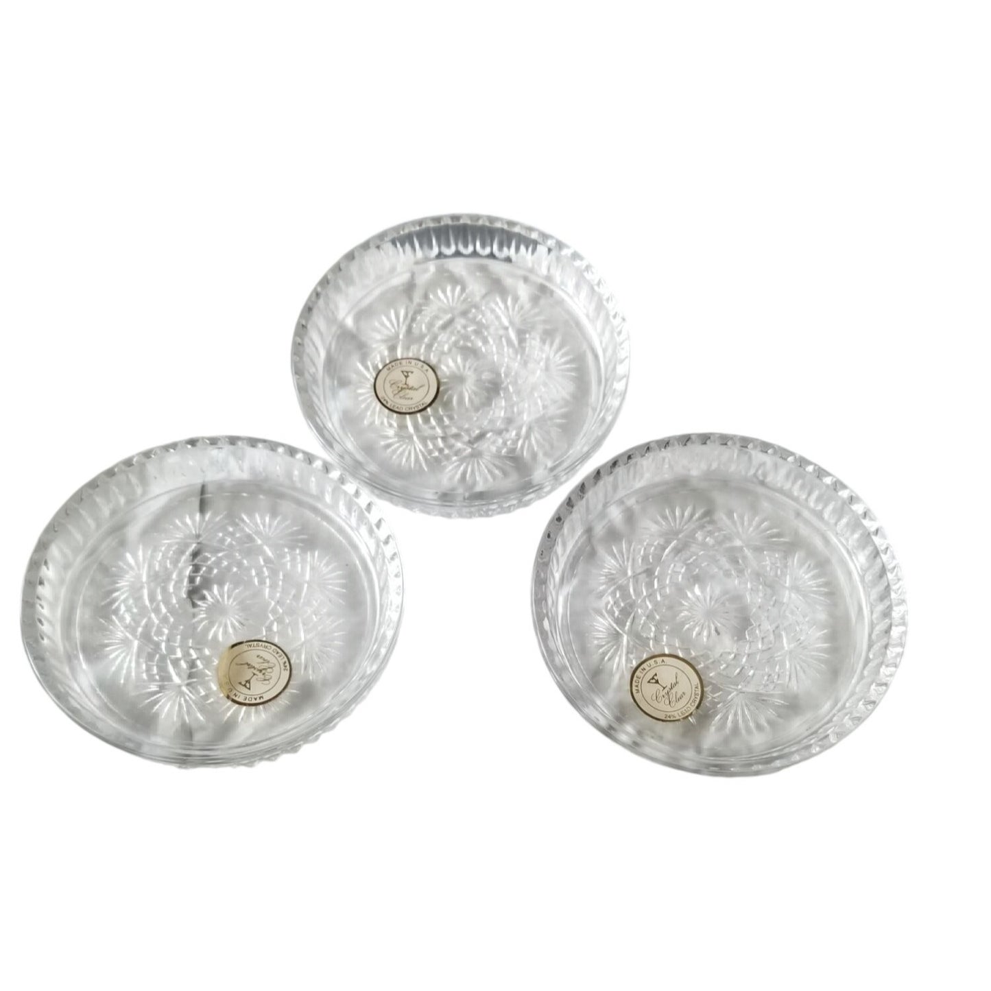 Coasters Glass  Crystal Glass 4" across Stars  Set of 3 24 % Lead Crystal