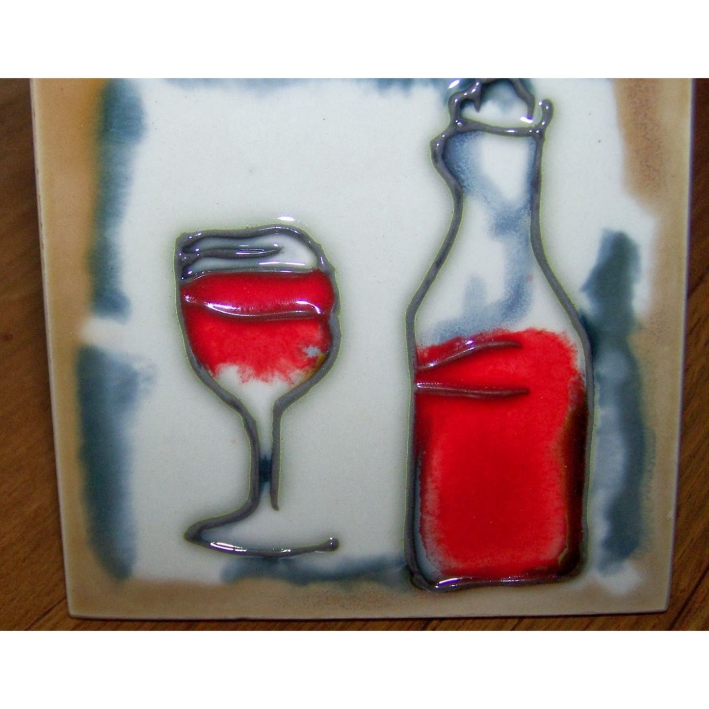 Art Tile 4" x 4"  Muddy Waters Hand Painted 7A070 ArtWork on Tile Wine 5  Wine Glass and Bottle 1/2 " Ceramic Tile and backing