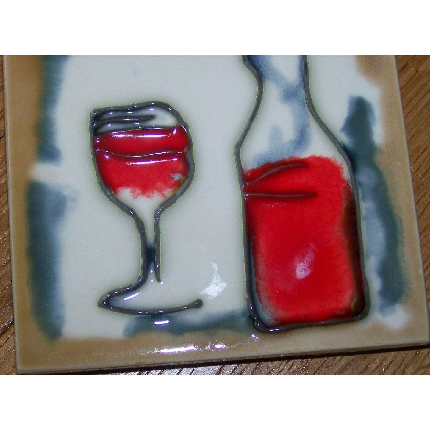 Art Tile 4" x 4"  Muddy Waters Hand Painted 7A070 ArtWork on Tile Wine 5  Wine Glass and Bottle 1/2 " Ceramic Tile and backing