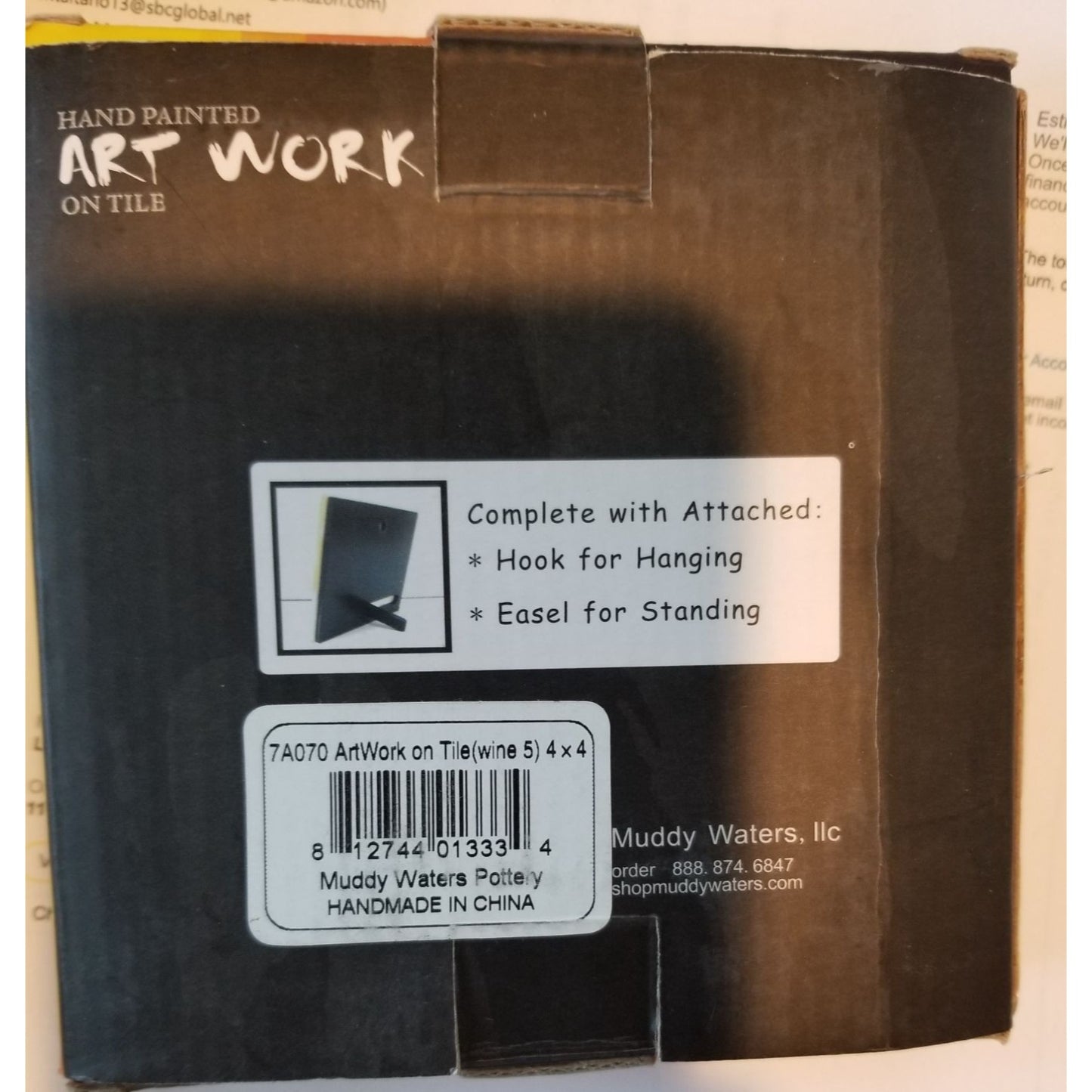 Art Tile 4" x 4"  Muddy Waters Hand Painted 7A070 ArtWork on Tile Wine 5  Wine Glass and Bottle 1/2 " Ceramic Tile and backing