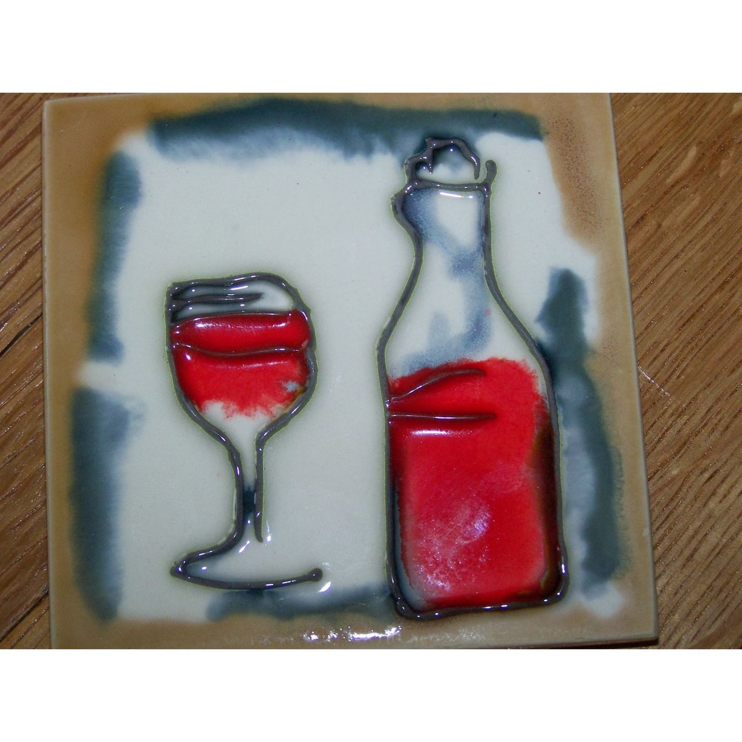 Art Tile 4" x 4"  Muddy Waters Hand Painted 7A070 ArtWork on Tile Wine 5  Wine Glass and Bottle 1/2 " Ceramic Tile and backing