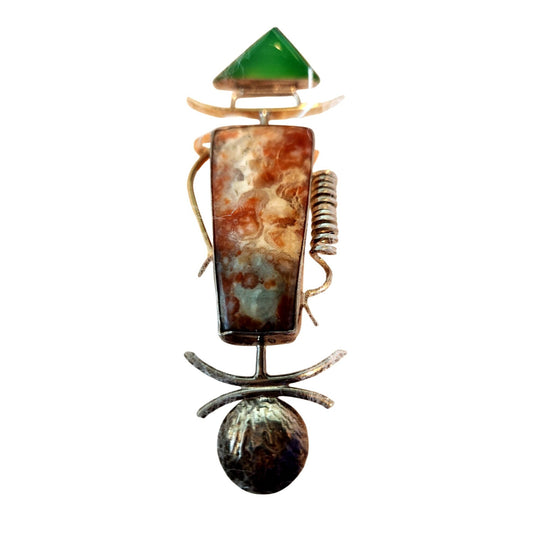 Pendant  Triangle Jade  Rectangle Poppy Jasper Round Silver Gold Accents 27 Gr