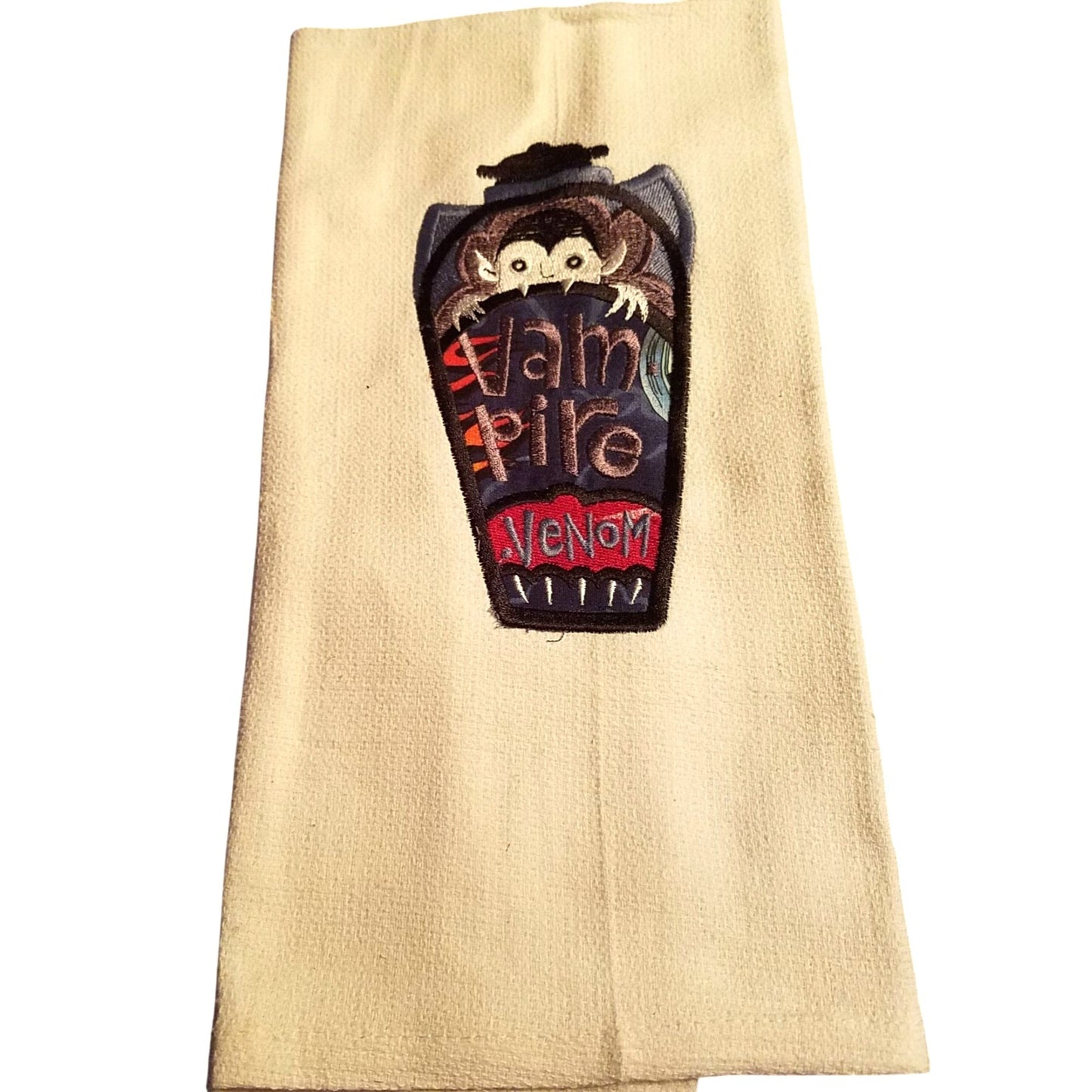 Kitchen Towels  Embroidered set of 2 White Vampire Venom 16" x 21"