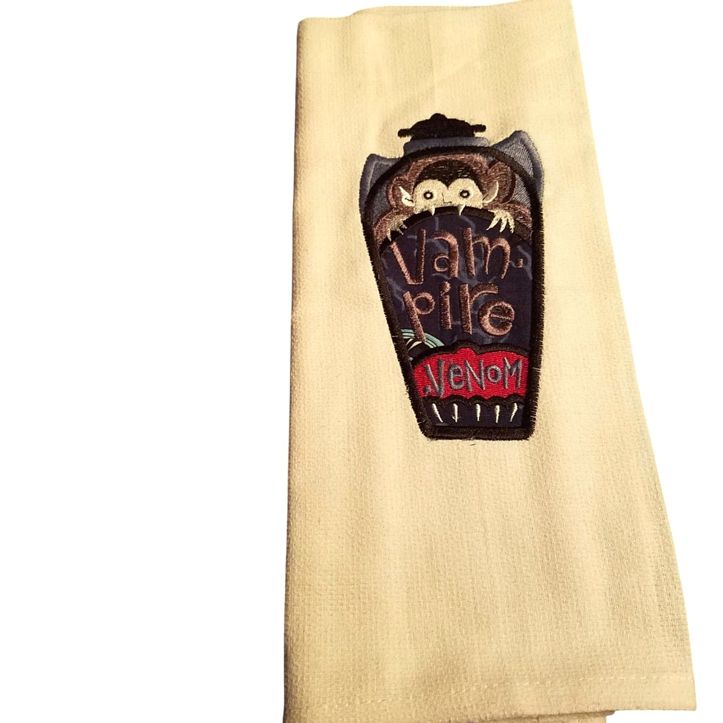 Kitchen Towels  Embroidered set of 2 White Vampire Venom 16" x 21"