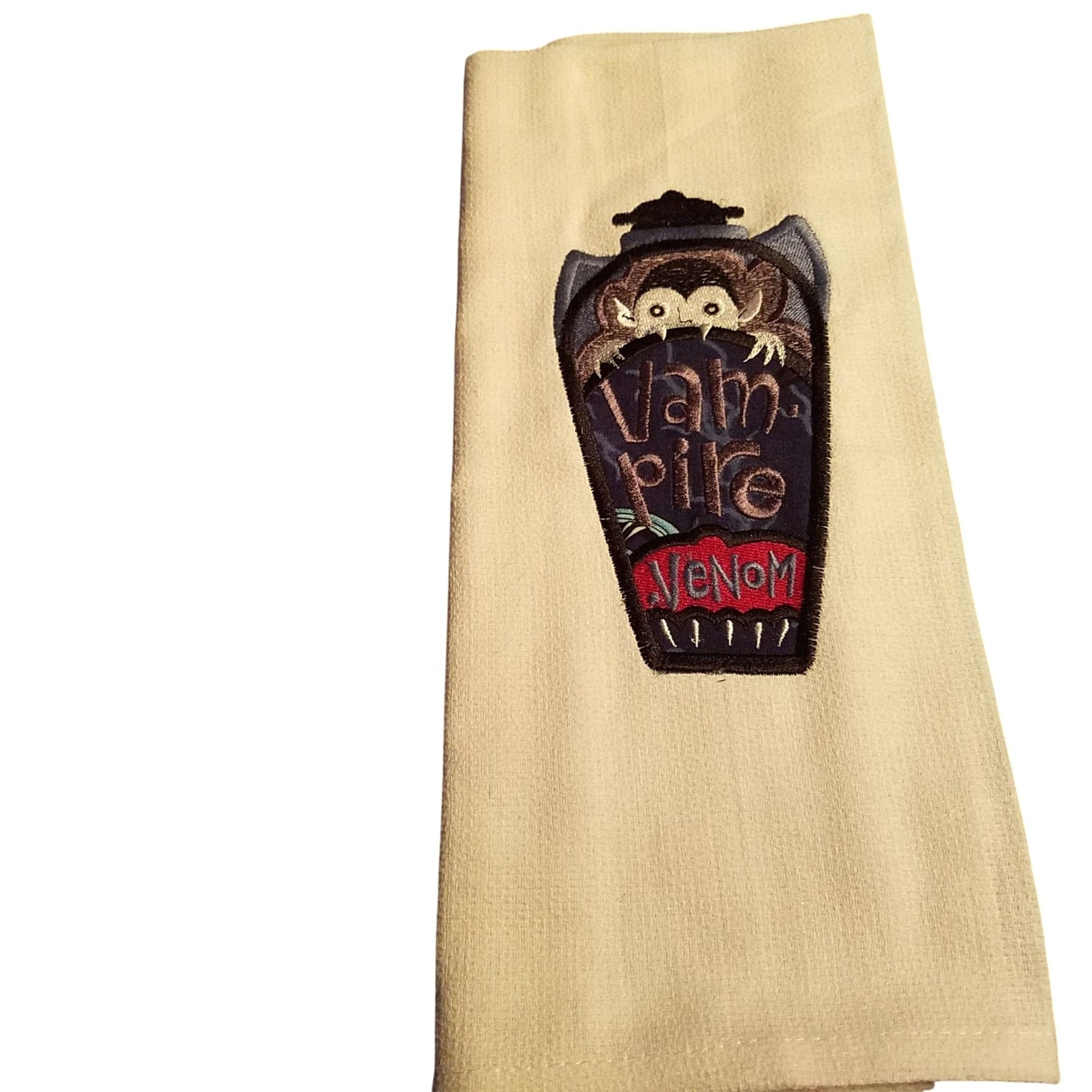 Kitchen Towels  Embroidered set of 2 White Vampire Venom 16" x 21"