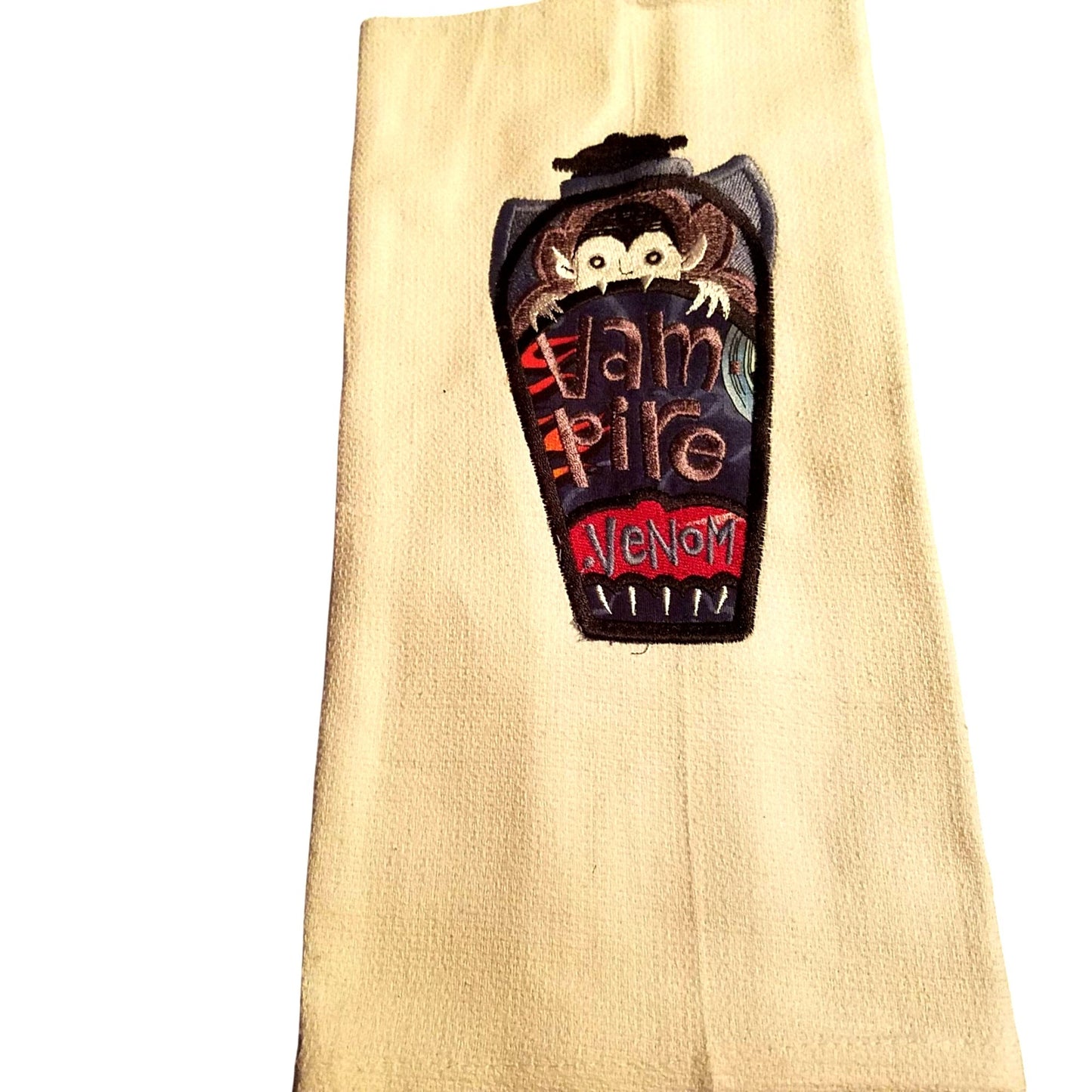 Kitchen Towels  Embroidered set of 2 White Vampire Venom 16" x 21"