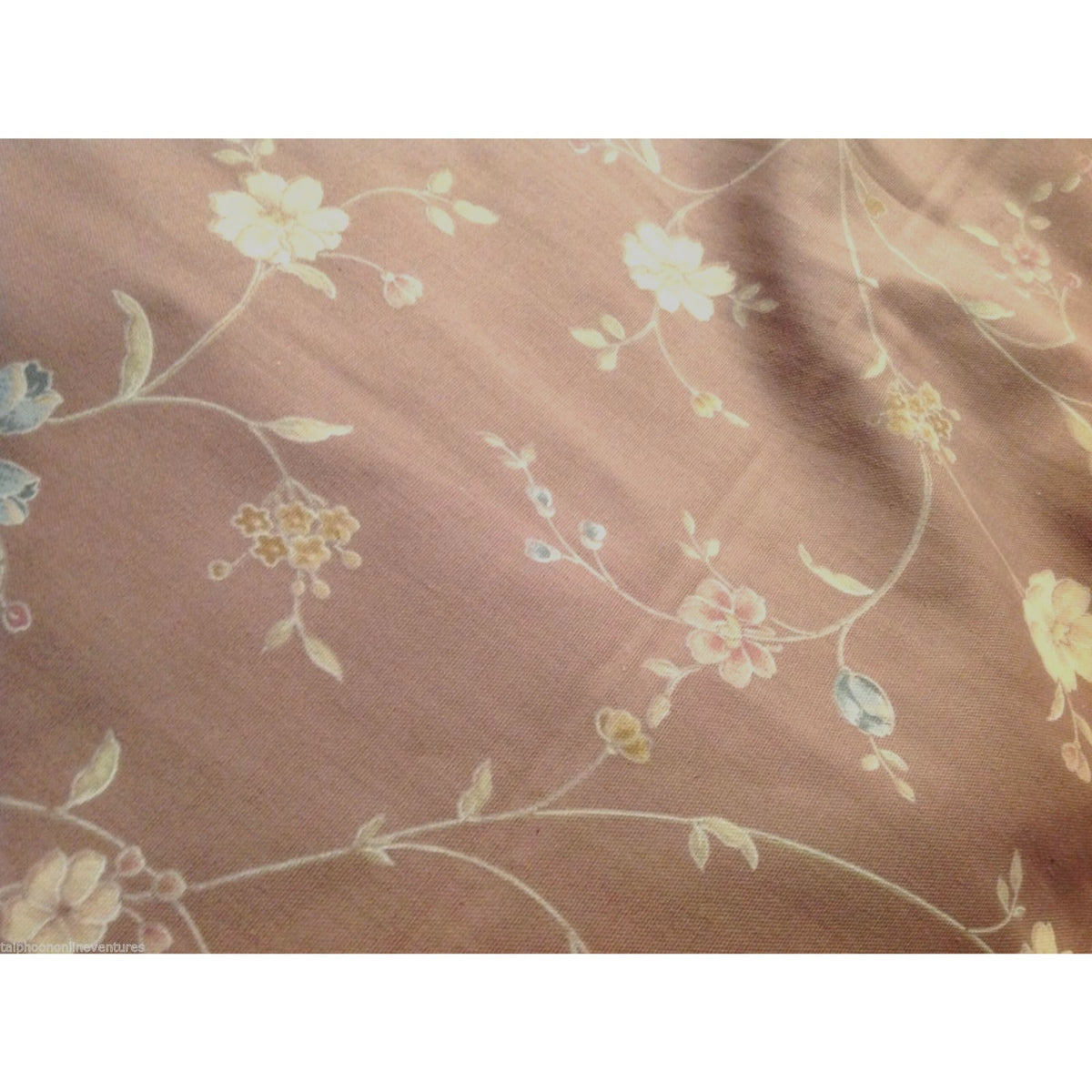 Material Brown Linen  White  Blue Pink Flowers 10 yrds 48" wide Curtains