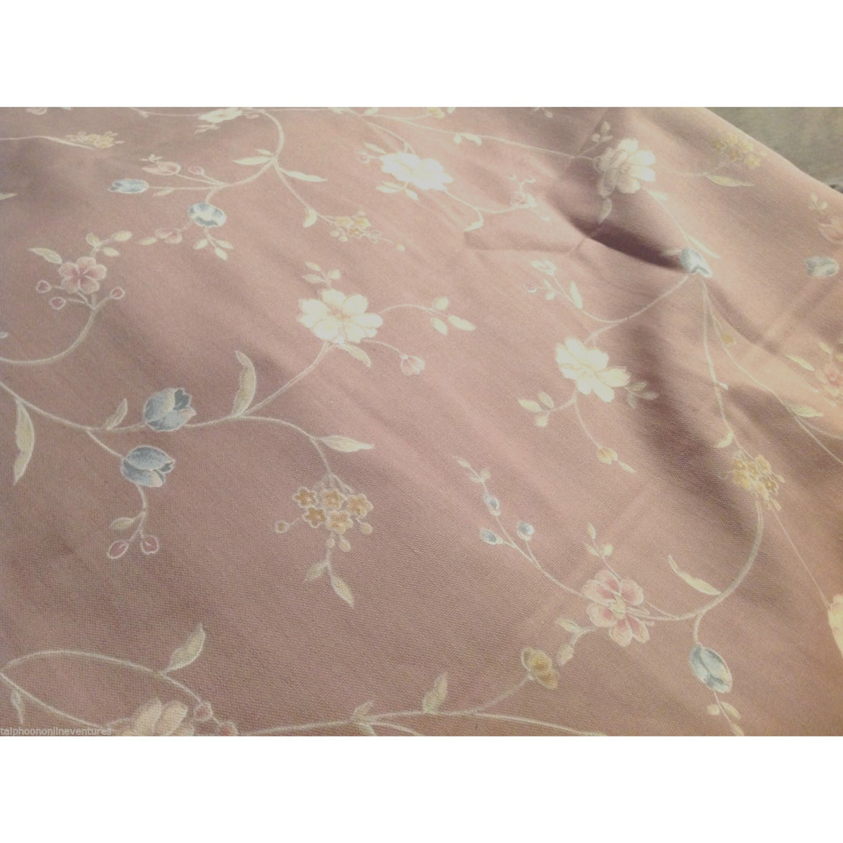 Material Brown Linen  White  Blue Pink Flowers 10 yrds 48" wide Curtains