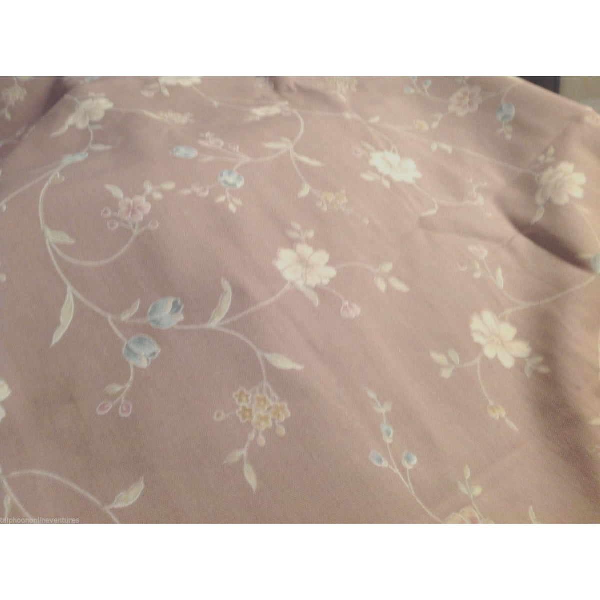 Material Brown Linen  White  Blue Pink Flowers 10 yrds 48" wide Curtains