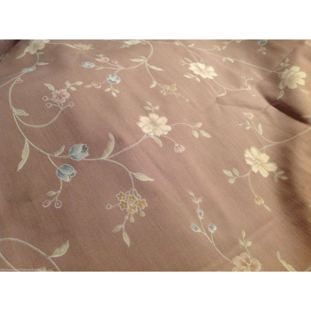 Material Brown Linen  White  Blue Pink Flowers 10 yrds 48" wide Curtains