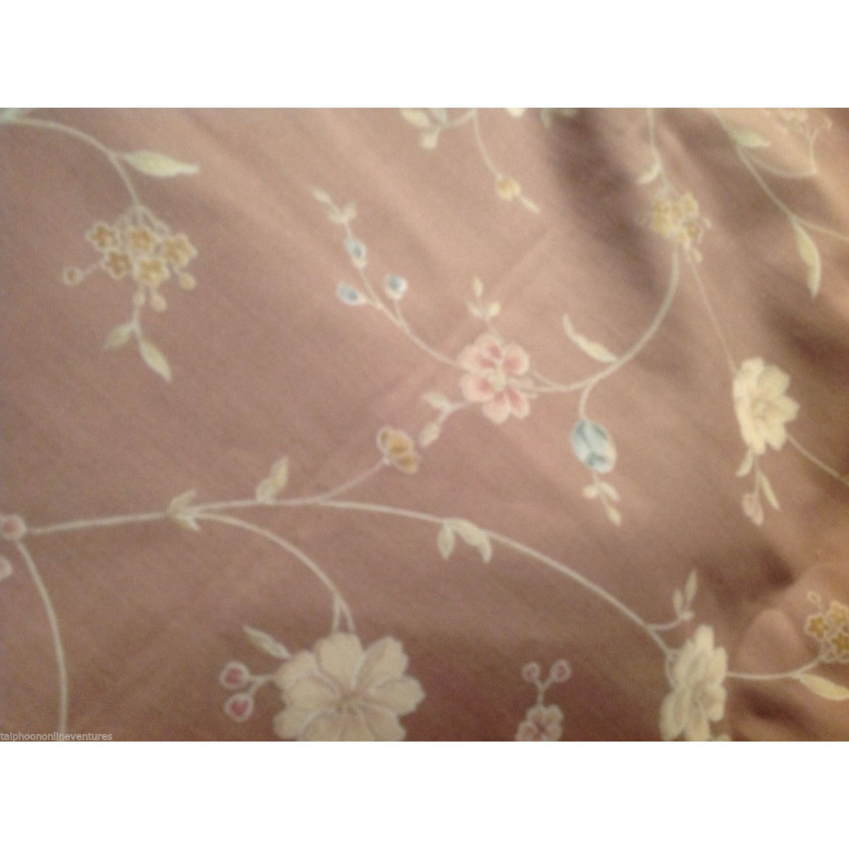 Material Brown Linen  White  Blue Pink Flowers 10 yrds 48" wide Curtains
