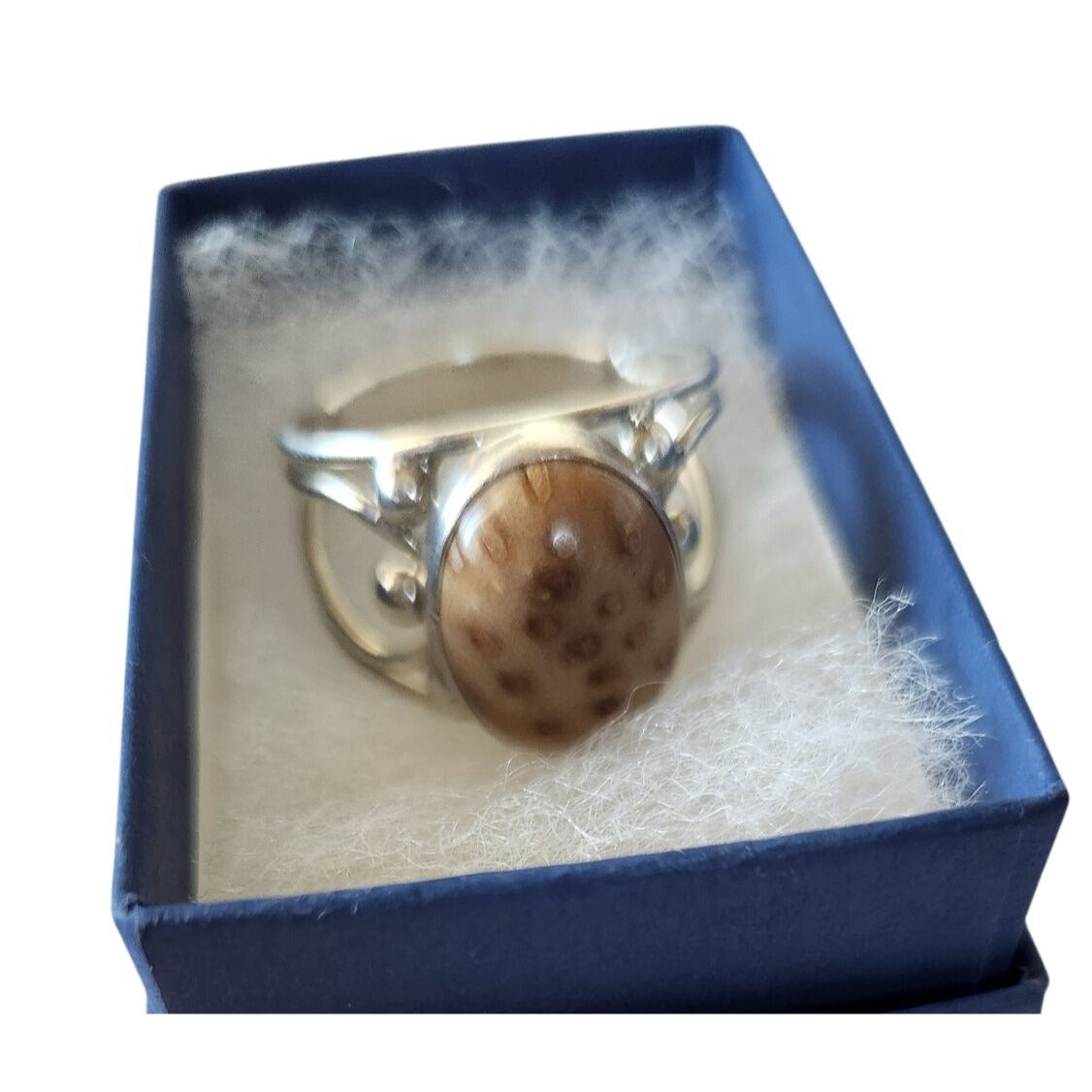 Ring Petrified Palmwood  Silver   Size 13 1/2  10 gr Stone 20 x 15 mm  Jerry Fran Harr