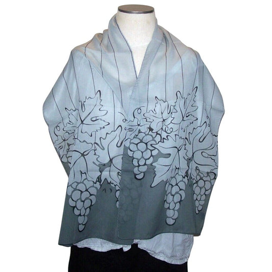 Scarf Grey Border End Wine Tasting  Grape Cluster 60" L  x  14" W 100% Polyester