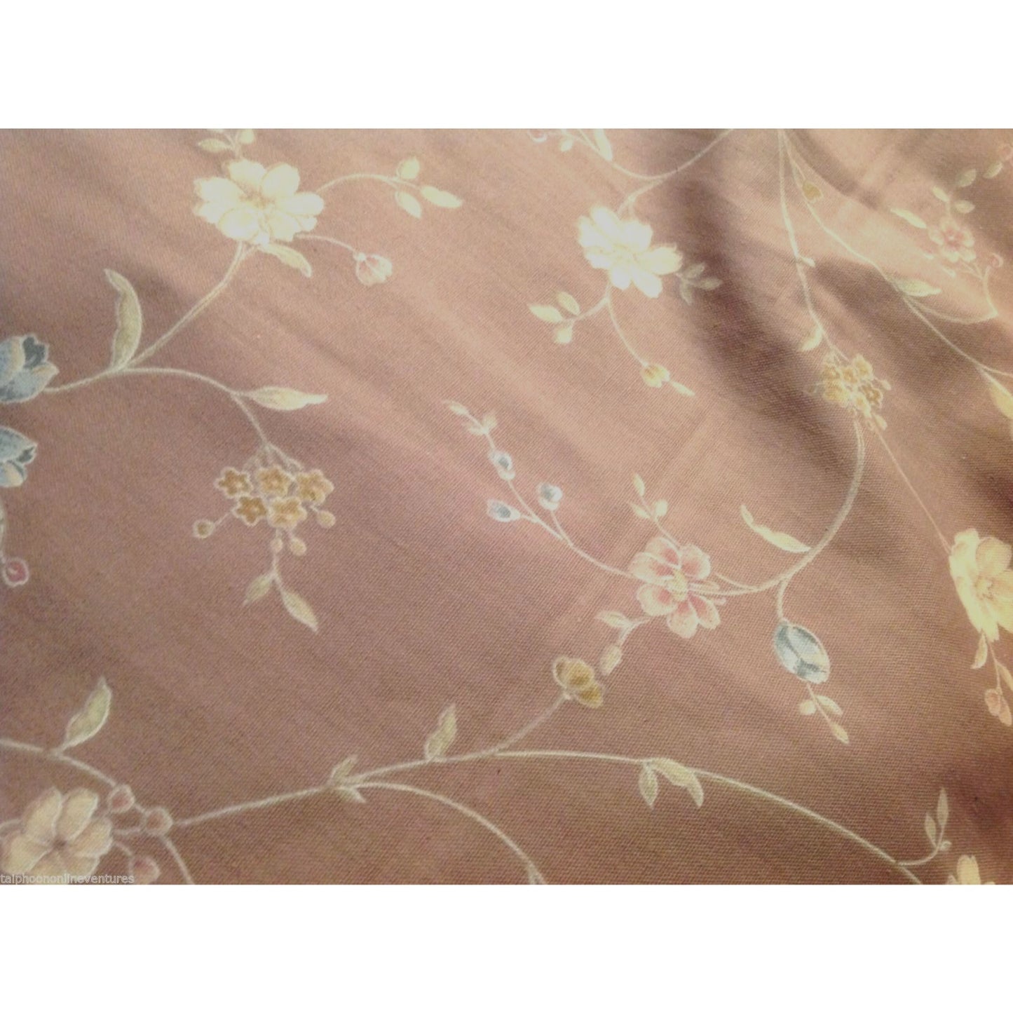 Material Brown Linen  White  Blue Pink Flowers 10 yrds 48" wide Curtains