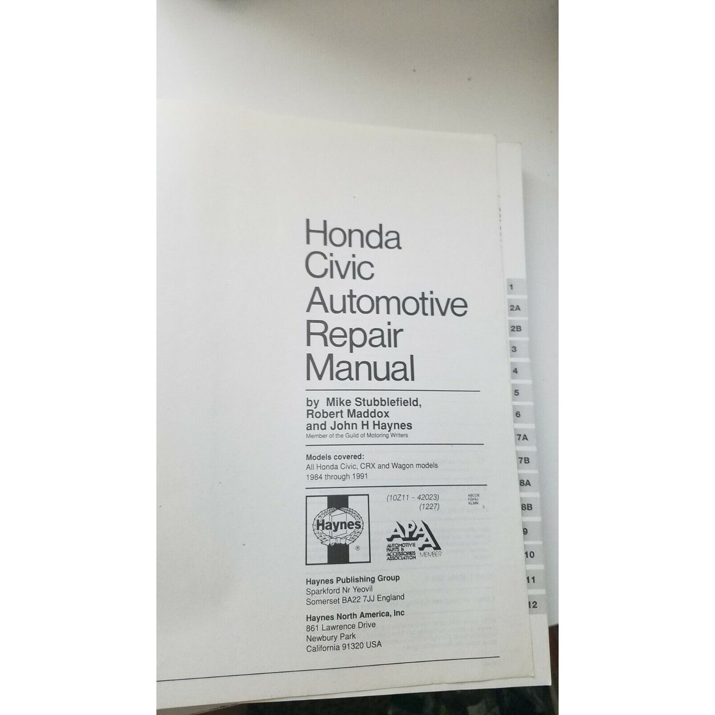 Book 1984 - 1991  Haynes Honda Civic All Models Automotive Repair Manual