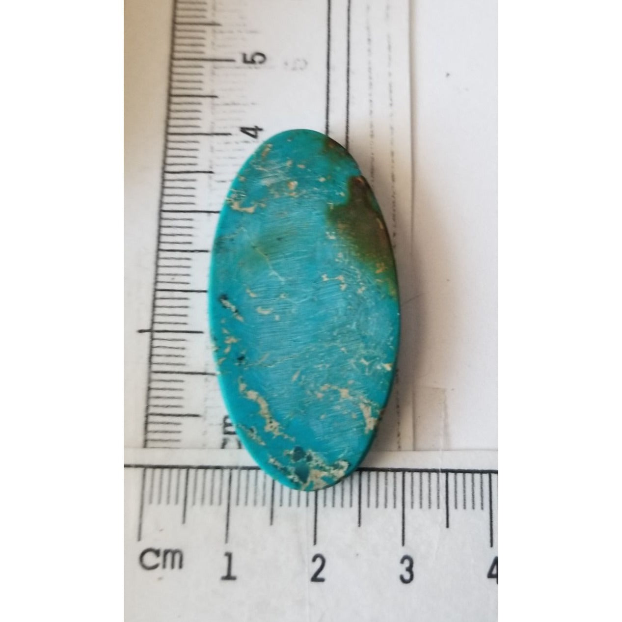 Loose Gemstone Turquoise Oval  Cabochon  2 1/2 cm x 4.25 cm  5.8 gr  29 ct Green Gold  Silver