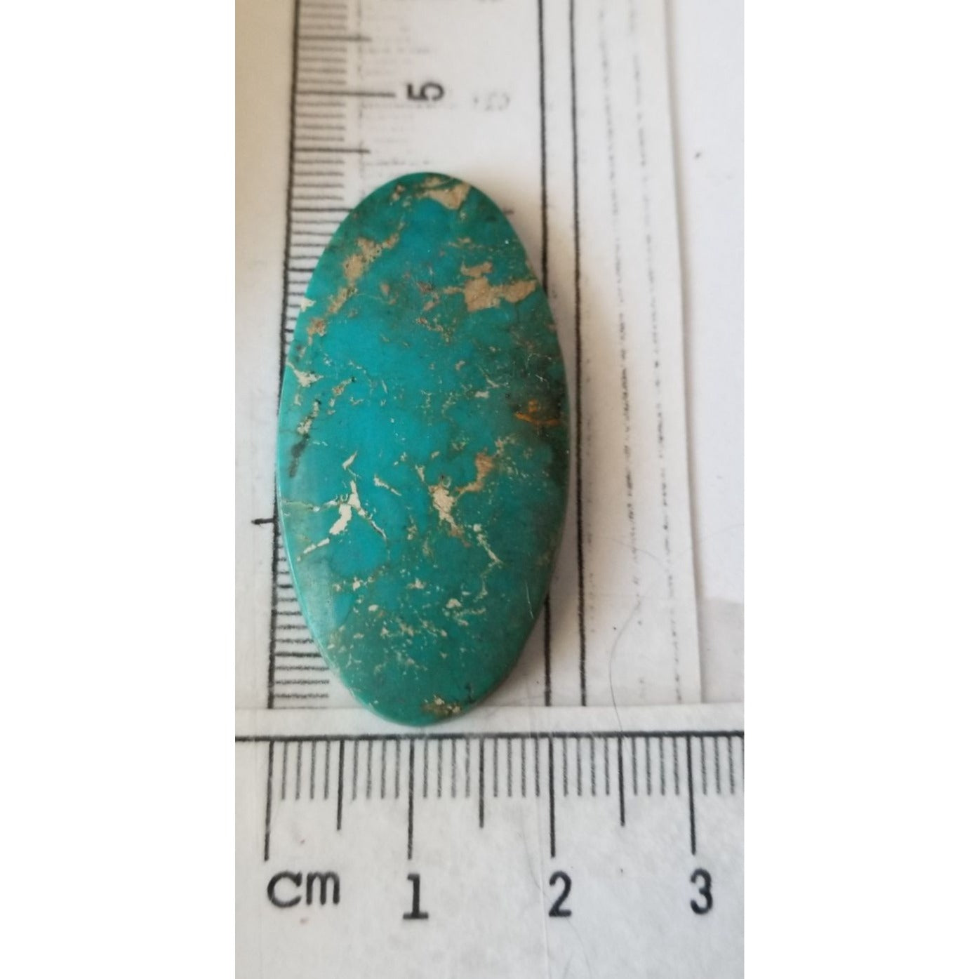 Loose Gemstone Turquoise Oval  Cabochon  2 1/2 cm x 4.25 cm  5.8 gr  29 ct Green Gold  Silver