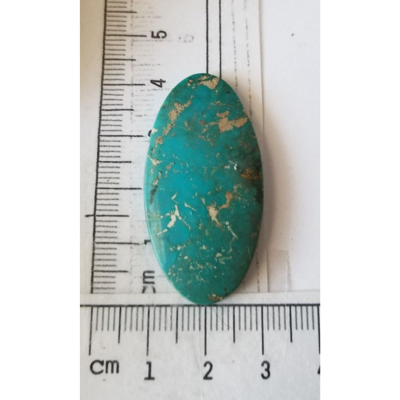 Loose Gemstone Turquoise Oval  Cabochon  2 1/2 cm x 4.25 cm  5.8 gr  29 ct Green Gold  Silver