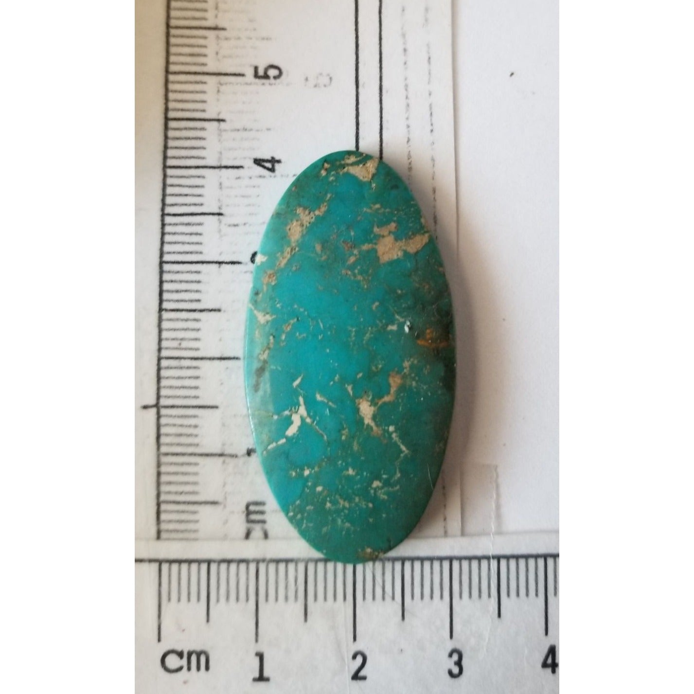 Loose Gemstone Turquoise Oval  Cabochon  2 1/2 cm x 4.25 cm  5.8 gr  29 ct Green Gold  Silver