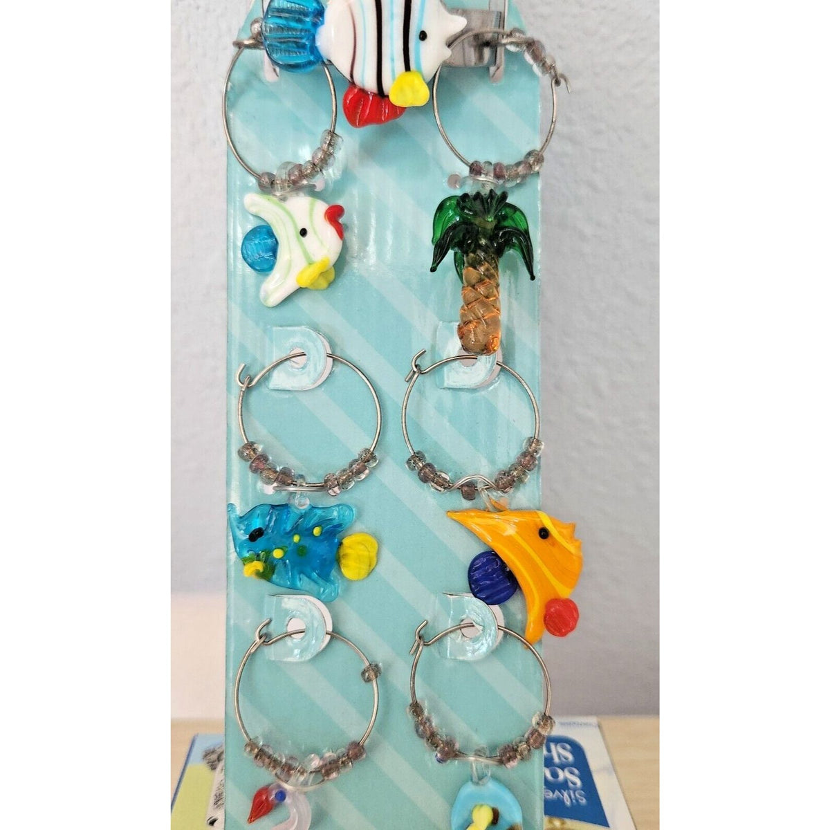 Wine Charms Boston Warehouse 7 Piece Art Glass 1 Wine Ring and 6 Beaded Wine Charms Beach