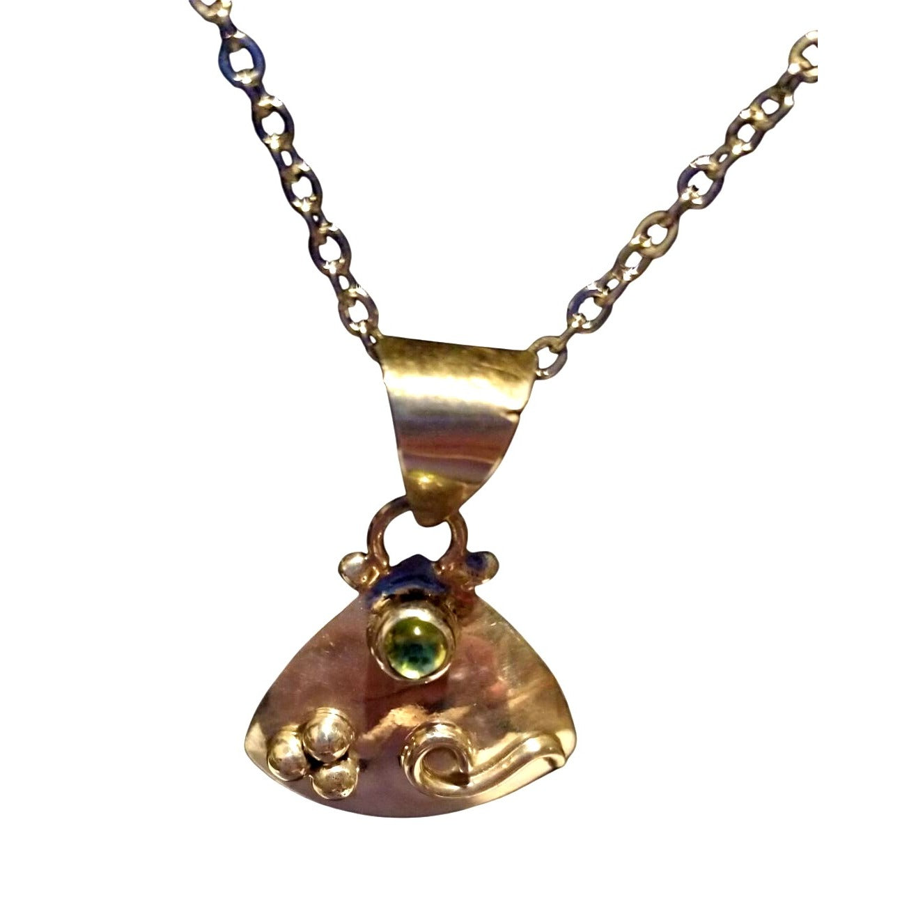 Necklace Silver Periot  Triangle  5.7  gr 28.5 ct  2.5 cm  x  3 cm  16" chain Green